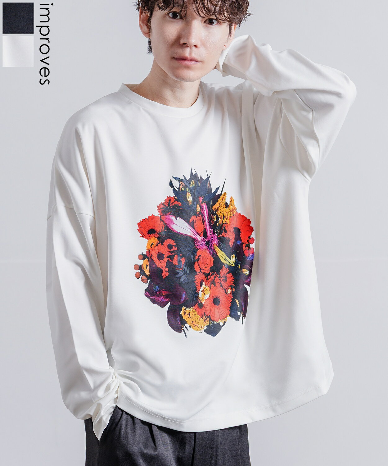 樂天商城 - 【SALE / 44%OFF】長袖Tシャツ メンズ レディース NULL ヌル ポンチ ドルマンスリーブ フラワープリント カットソー ビッグサイズ オーバーサイズ 大きめ きれいめ カジュアル ノームコア ナチュラル モード 韓国ファッション ストリート ホワイト ブラック