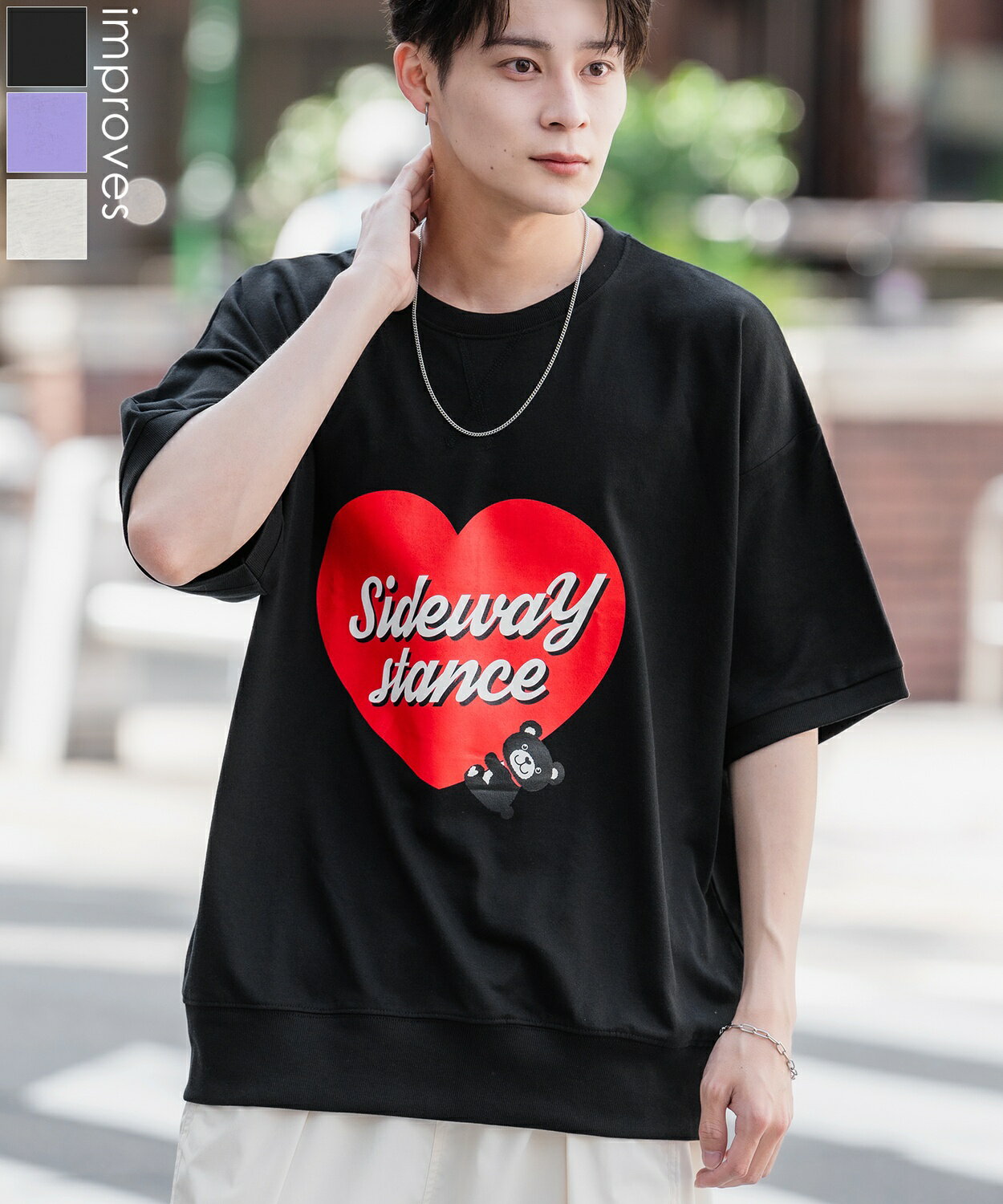 Rakuten - 【SALE / 35%OFF】半袖トレーナーシャツ メンズ レディース SIDEWAY STANCE サイドウェイスタンス オリジナルプリント ハートベア グラフィック スウェット 大きめ アメカジ カジュアル スケーター ストリート ロック バンド 古着MIX 韓国ファッション