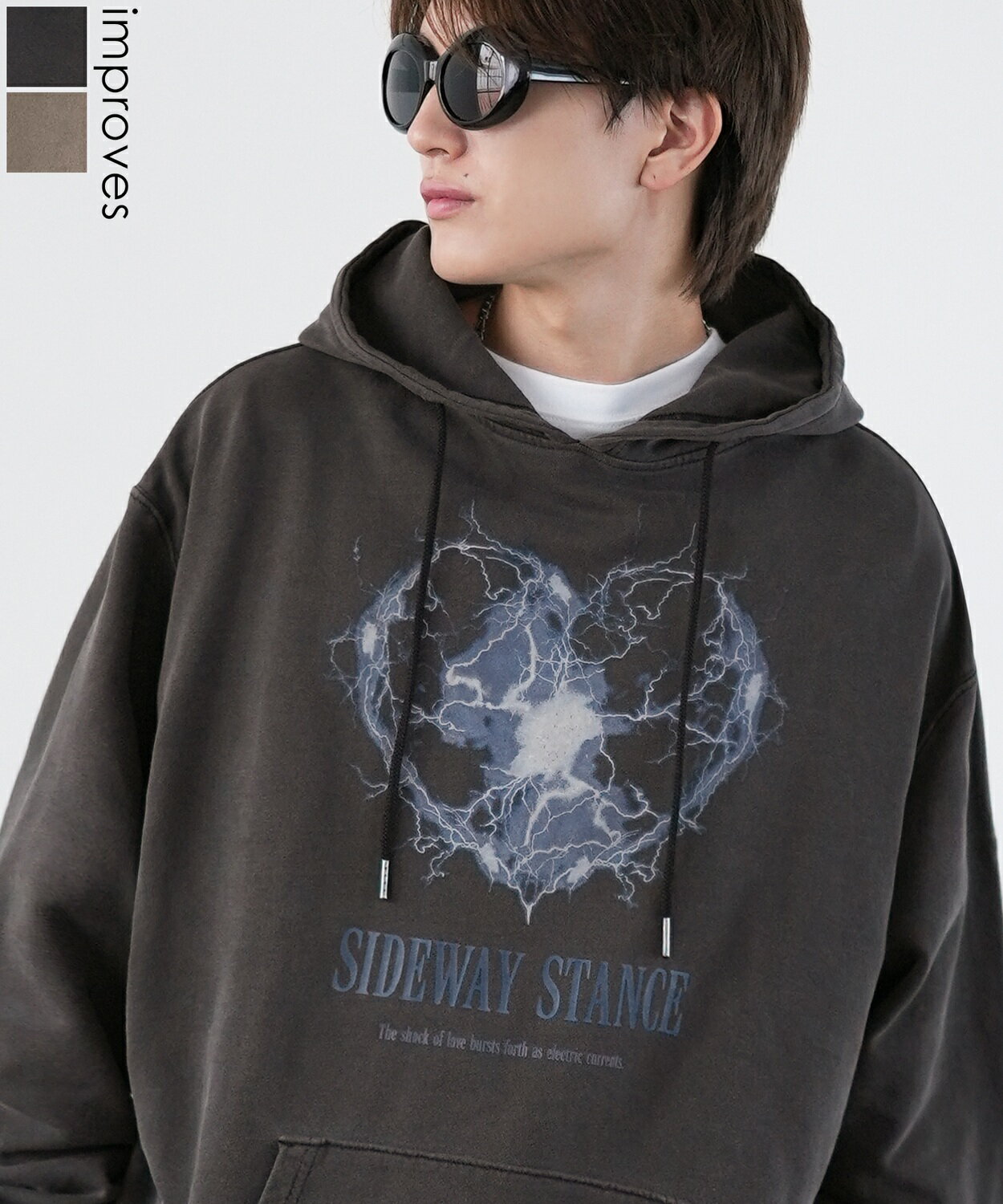 樂天商城 - 【SALE / 50%OFF】パーカー メンズ レディース SIDEWAY STANCE サイドウェイスタンス ピグメント加工 サンダーハート プリント パーカー オーバーサイズ 大きめ アメカジ カジュアル スケーター ストリート 韓国ファッション
