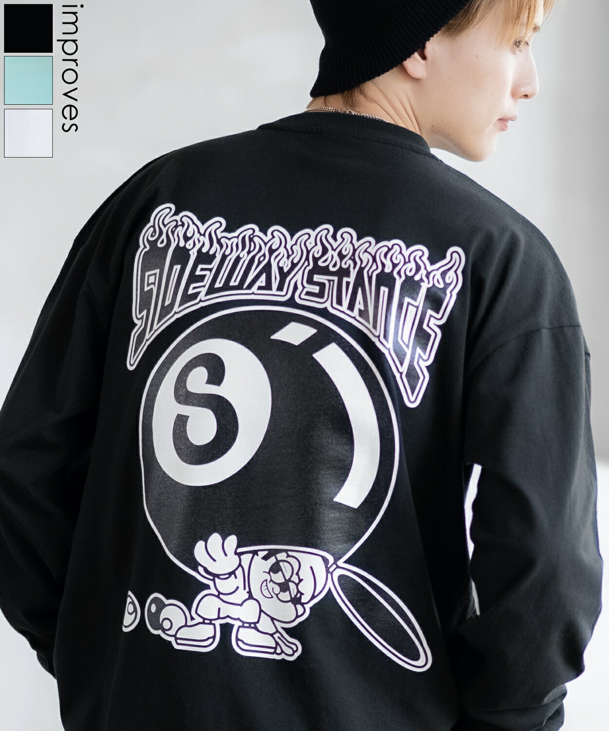 Rakuten - 【SALE / 42%OFF】長袖Tシャツ メンズ レディース SIDEWAY STANCE サイドウェイスタンス オリジナルプリント Sボール カットソー ロンT 大きめ アメカジ カジュアル スケーター ストリート 古着MIX 韓国ファッション ブラック ホワイト