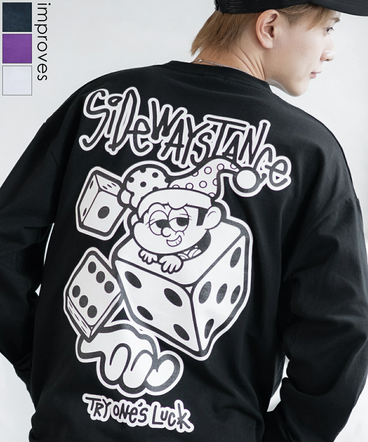 Necked Turtle - 【SALE / 42%OFF】長袖Tシャツ メンズ レディース SIDEWAY STANCE サイドウェイスタンス オリジナルプリント ダイス サイコロ カットソー ロンT 大きめ アメカジ カジュアル スケーター ストリート 古着MIX 韓国ファッション ブラック ホワイト