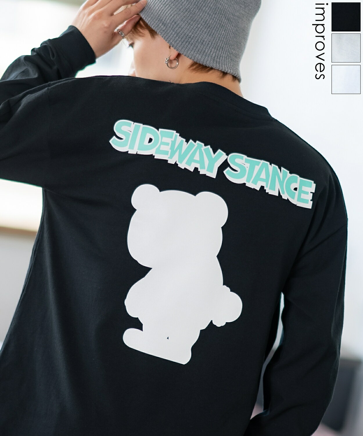 Rakuten - 【SALE / 53%OFF】長袖Tシャツ メンズ レディース SIDEWAY STANCE サイドウェイスタンス オリジナルプリント シルエットベア カットソー ロンT 大きめ アメカジ カジュアル スケーター ストリート 古着MIX 韓国ファッション ブラック ホワイト