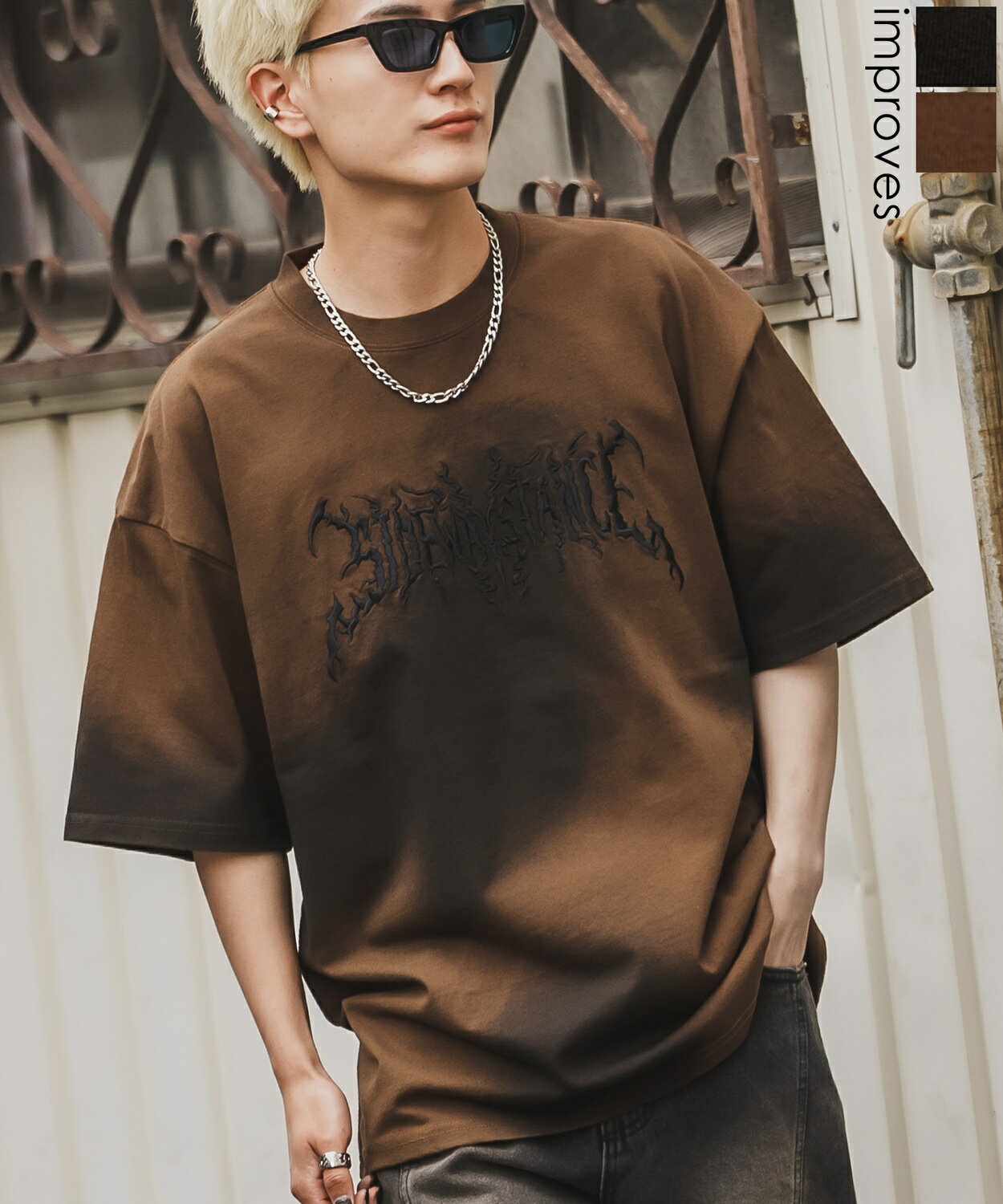 Tシャツ メンズ レディース SIDEWAY STANCE サイドウェイスタンス スプレー ロゴ刺しゅう アメカジ カジュアル スケーター ストリート 古着MIX 韓国ファッション ブラック ブラウン