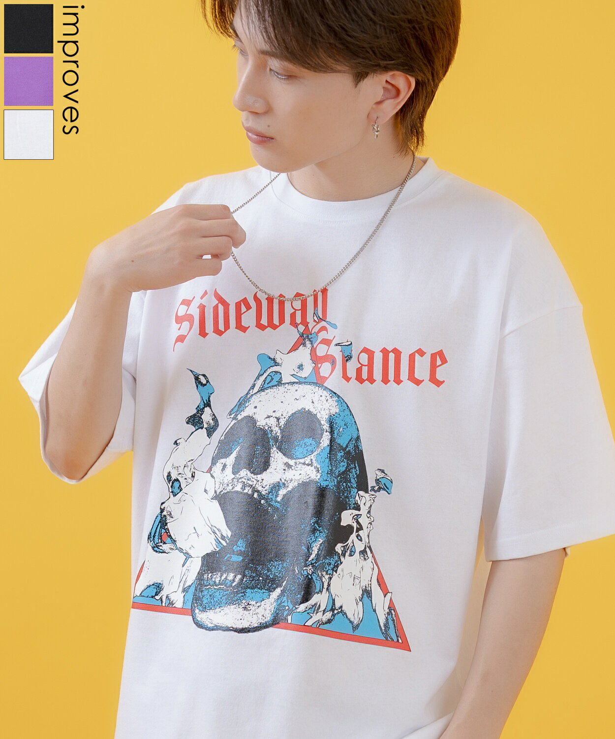 樂天商城 - 【SALE / 44%OFF】半袖Tシャツ メンズ レディース SIDEWAY STANCE サイドウェイスタンス オリジナルプリント スカル グラフィック カットソー 大きめ アメカジ カジュアル スケーター ストリート 古着MIX 韓国ファッション ホワイト ブラック パープル