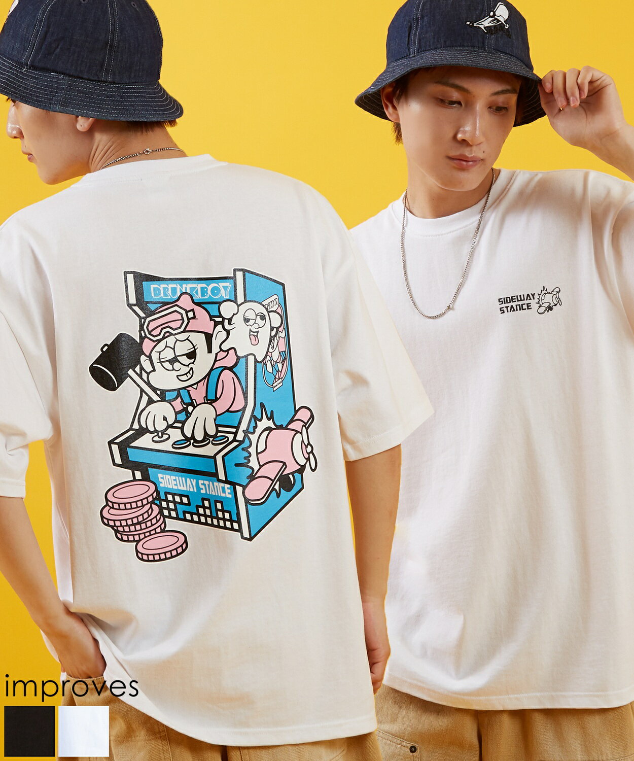 樂天商城 - 【SALE / 24%OFF】Tシャツ メンズ レディース SIDEWAY STANCE サイドウェイスタンス 半袖 カットソー レトロゲーム プリント アメカジ カジュアル Y2K ストリート 古着MIX 韓国ファッション ブラック ホワイト