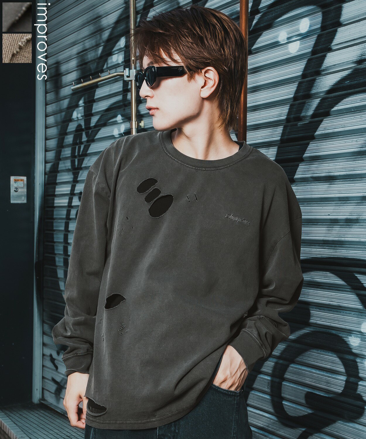 樂天商城 - 【SALE / 39%OFF】長袖Tシャツ メンズ レディース ブランドロゴ 長袖 グランジTシャツ SIDEWAY STANCE サイドウェイスタンス オリジナル刺しゅう ロンT カットソー オーバーサイズ アメカジ Y2K ストリート 古着MIX 韓国ファッション ビッグシルエット ユーズド加工