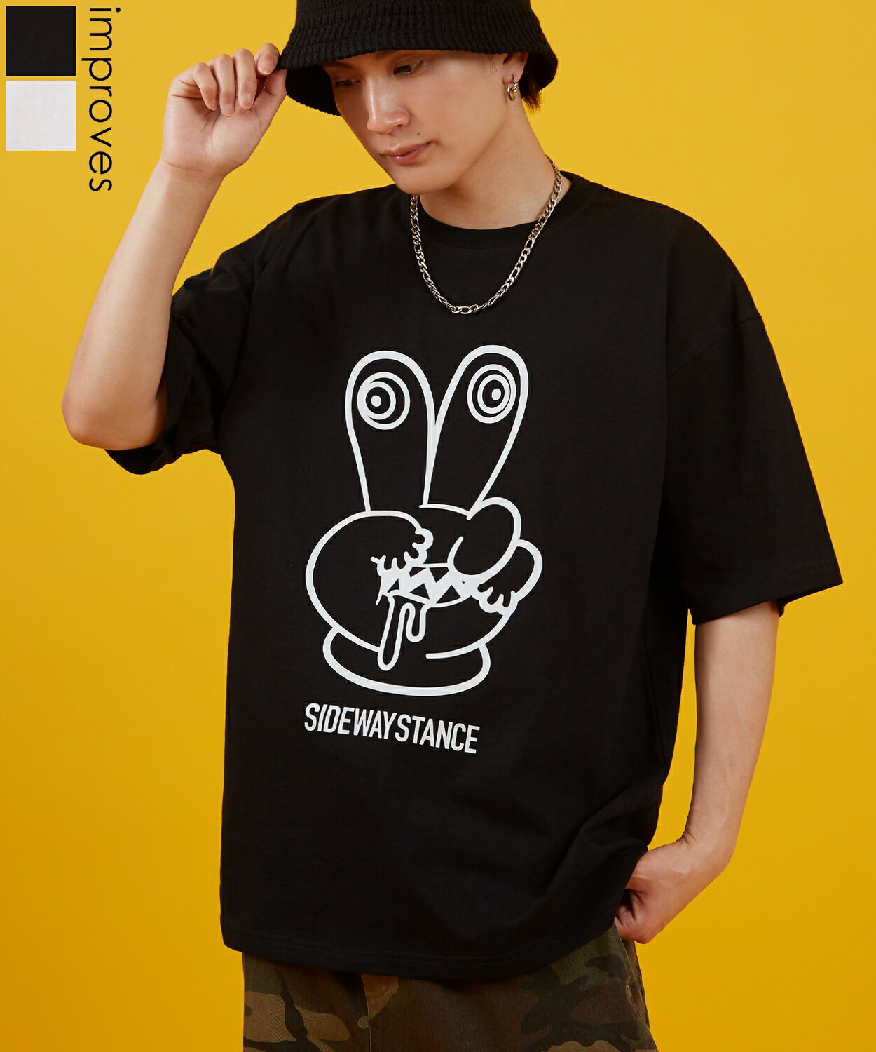【SALE / 25%OFF】カットソー メンズ レディース SIDEWAY STANCE サイドウェイスタンス 半袖 Tシャツ チョキ モンスター プリント アメカジ カジュアル Y2K ストリート 90s古着MIX 韓国ファッション ブラック ホワイト