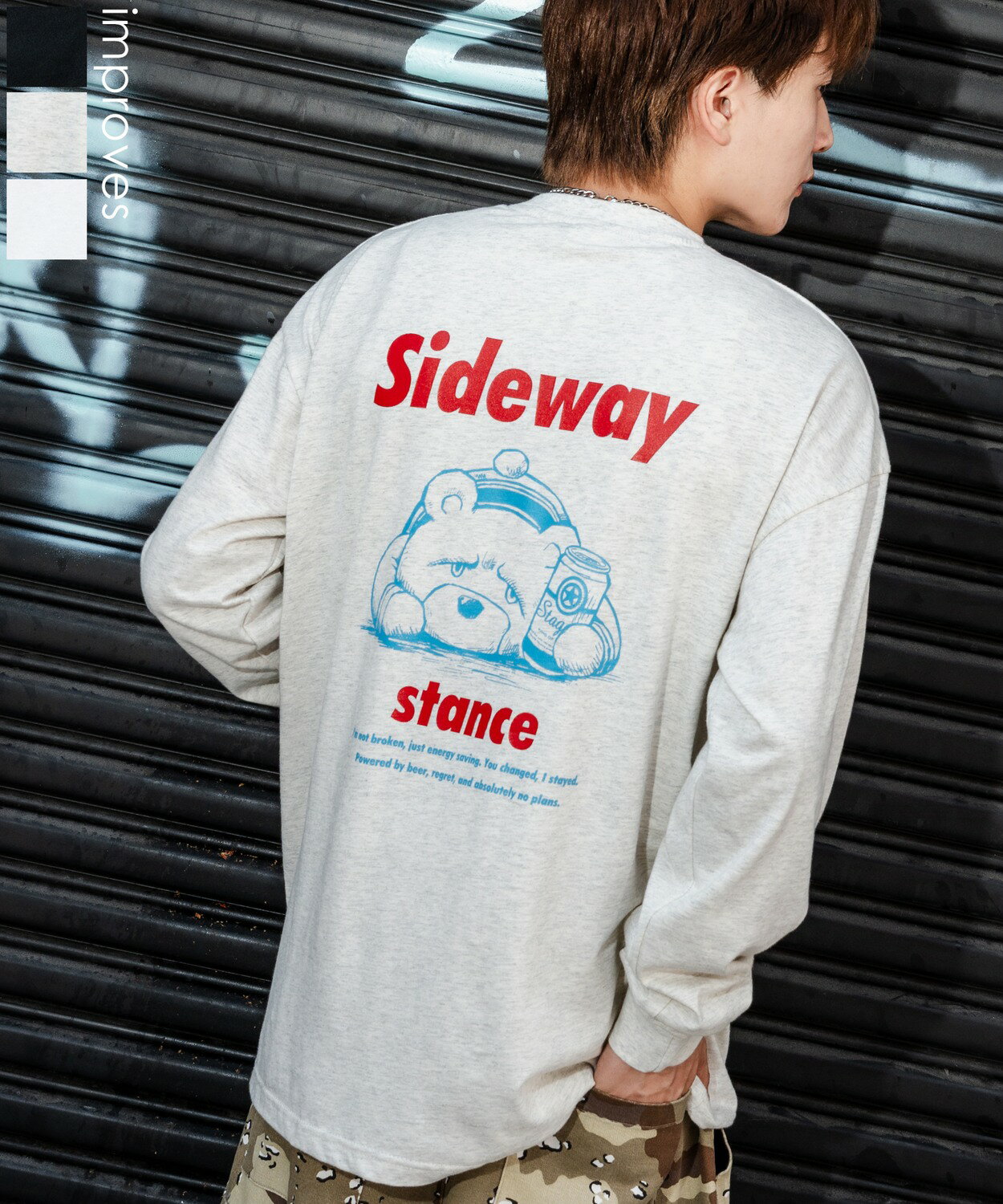【SALE / 30%OFF】長袖Tシャツ メンズ レディース SIDEWAY STANCE サイドウェイスタンス ロンT カットソー ダウナーベア アメカジ カジュアル Y2K ストリート 90s レトロ 韓国ファッション ブラック ホワイト