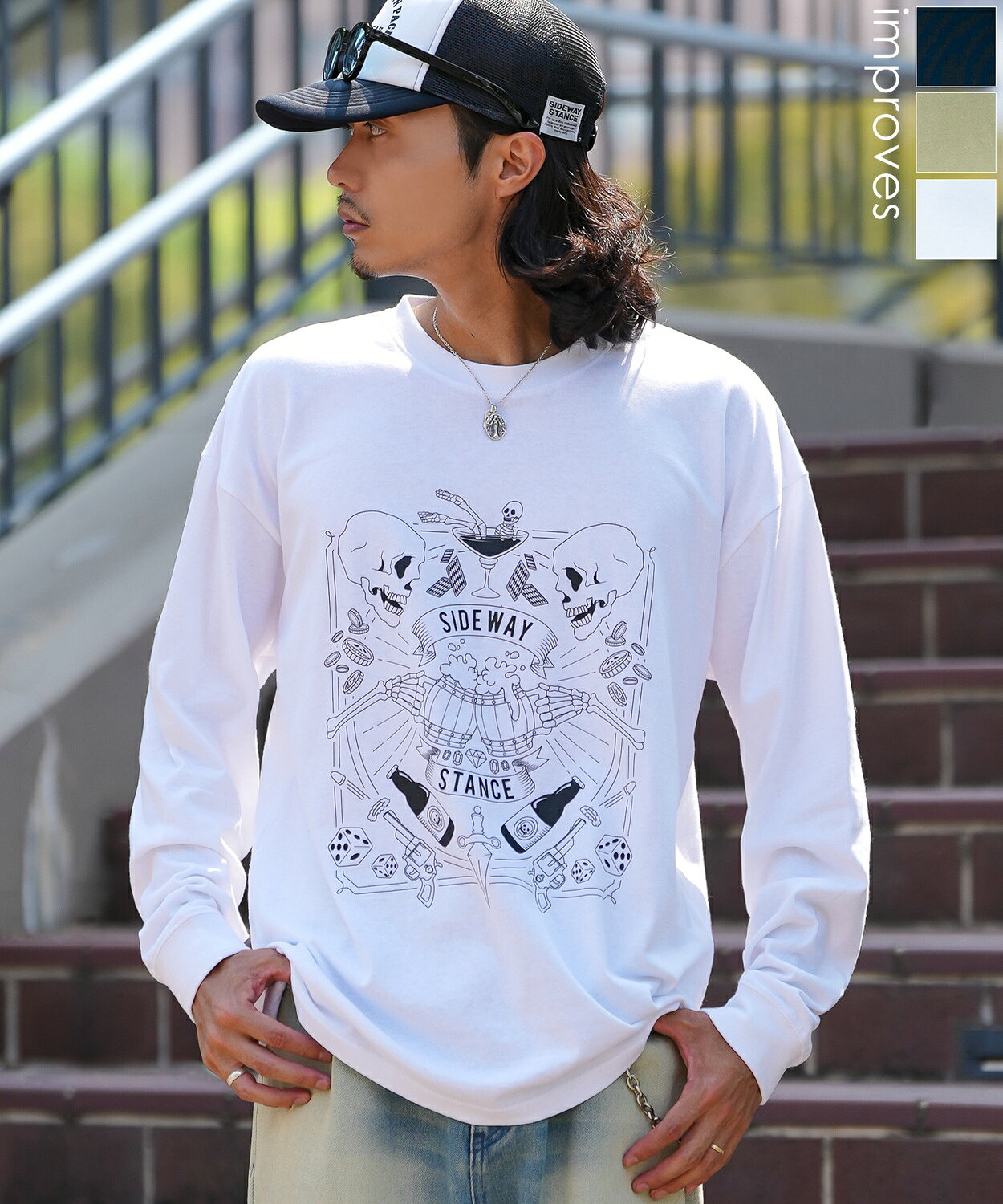 樂天商城 - 【SALE / 37%OFF】長袖Tシャツ メンズ レディース SIDEWAY STANCE サイドウェイスタンス ロンT カットソー ドランクスカル アメカジ カジュアル Y2K ストリート 90s レトロ 韓国ファッション ブラック ホワイト