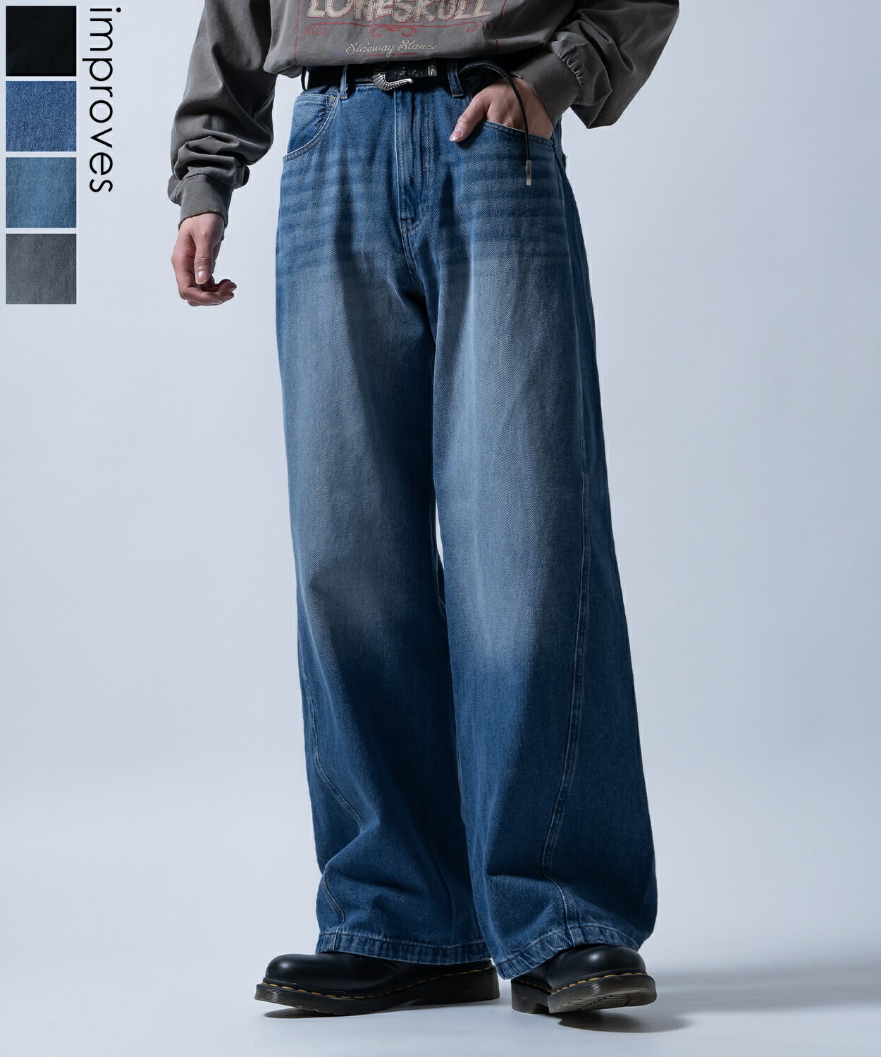 樂天商城 - 【SALE / 10%OFF】ジーンズ メンズ レディース デニムパンツ ワイドパンツ フレアパンツ ビッグシルエット カジュアル アメカジ ストリート 韓国ファッション ブラック チャコール インディゴブルー ブルー