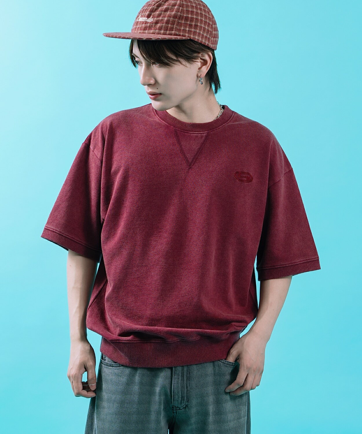 Rakuten - 半袖シャツ メンズ レディース SIDEWAY STANCE サイドウェイスタンス スウェット ピグメント 裏毛 カットソー 半袖T アメカジ カジュアル スケーター ストリート 古着MIX 韓国ファッション ブラック ワイン ネイビー