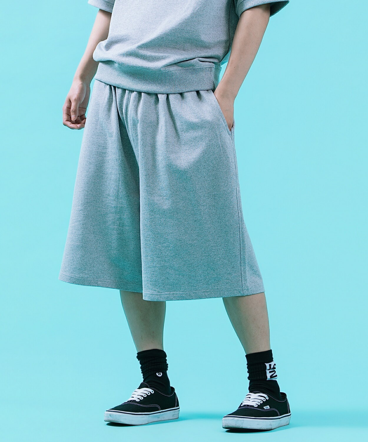 Rakuten - ショートパンツ メンズ レディース SIDEWAY STANCE スウェットパンツ スエードポンチ ワイドショーツ ハーフパンツ ショーツ アメカジ カジュアル スケーター ストリート 古着MIX 韓国ファッション ブラック 杢グレー ネイビー