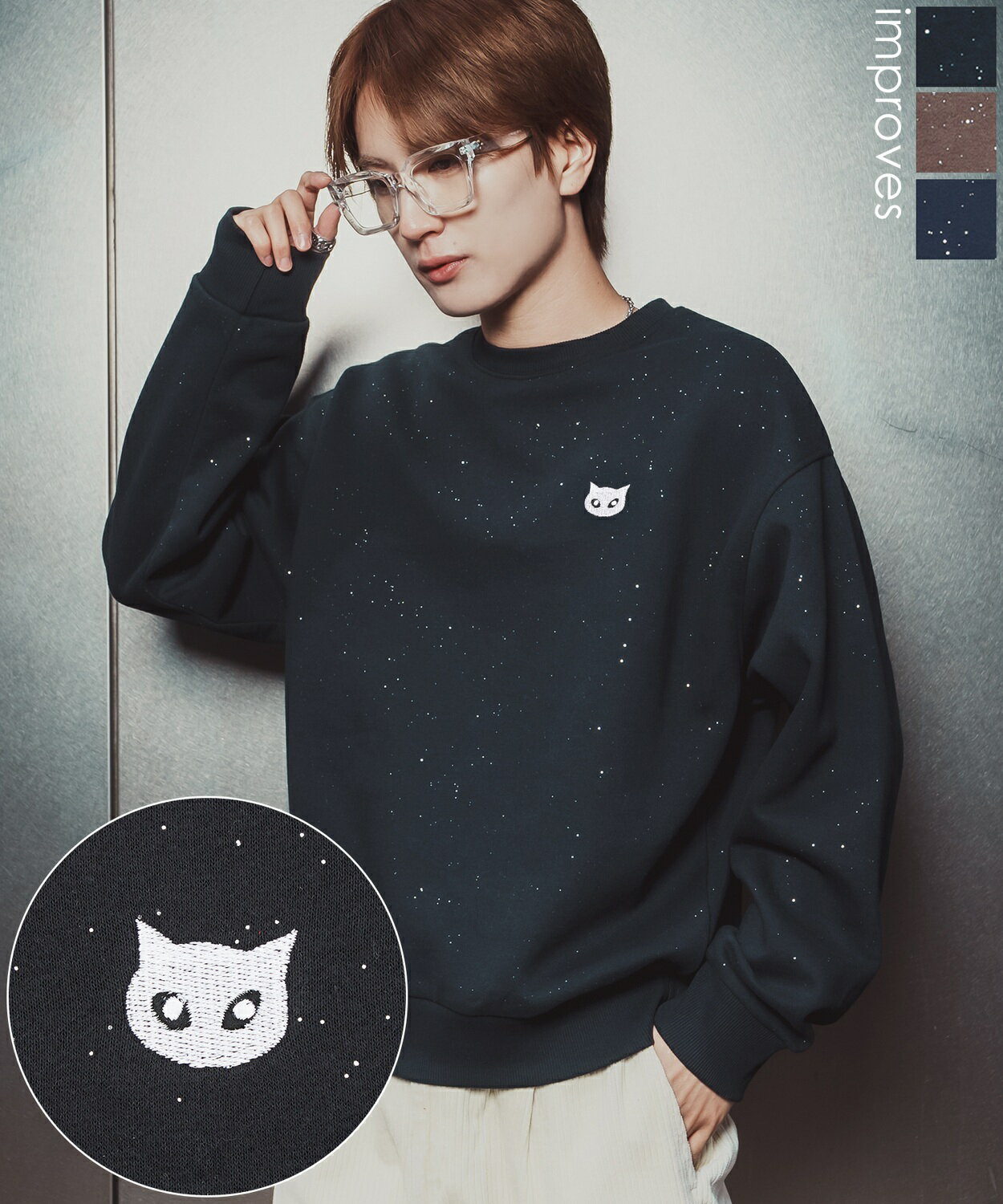 トレーナー メンズ レディース SIDEWAY STANCE サイドウェイスタンス 裏起毛 刺しゅうロゴ 大きめ アメカジ カジュアル スケーター ストリート 古着MIX 韓国ファッション ブラック ブラウン ネイビー