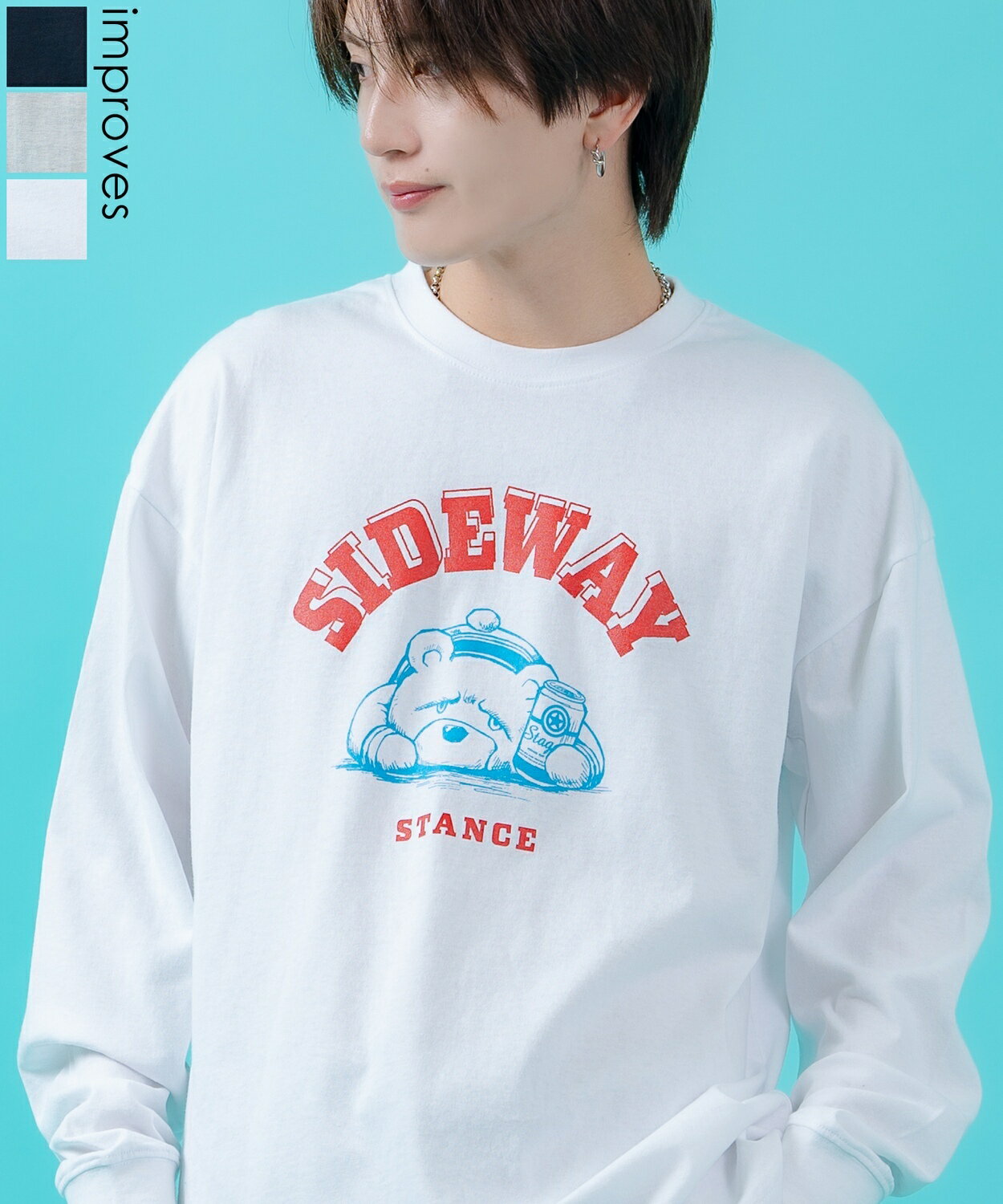 樂天商城 - 【SALE / 24%OFF】長袖Tシャツ ロンT メンズ レディース SIDEWAY STANCE サイドウェイスタンス ダウナーベア クルーネック プリントTシャツ ビッグシルエット オーバーサイズ カレッジロゴ ストリート アメカジ 韓国ファッション 古着MIX スケーター