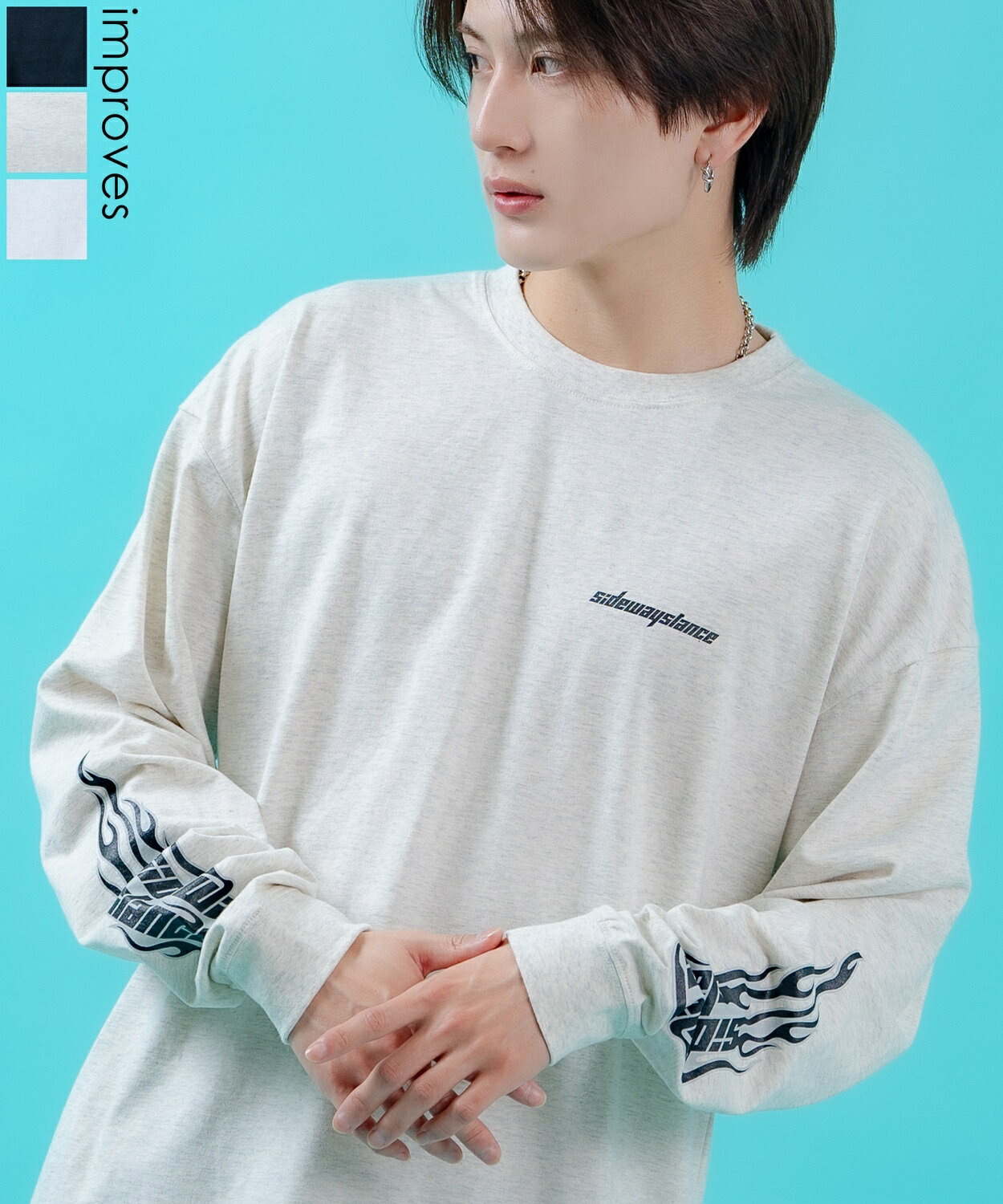 樂天商城 - 【SALE / 10%OFF】長袖Tシャツ メンズ ロンT レディース フィーチャーアームロゴ長袖Tシャツ 炎 ファイヤーパターン プリント 袖ロゴ SIDEWAY STANCE サイドウェイスタンス オーバーサイズ ビッグシルエット ストリート Y2K スケーター 韓国ファッション