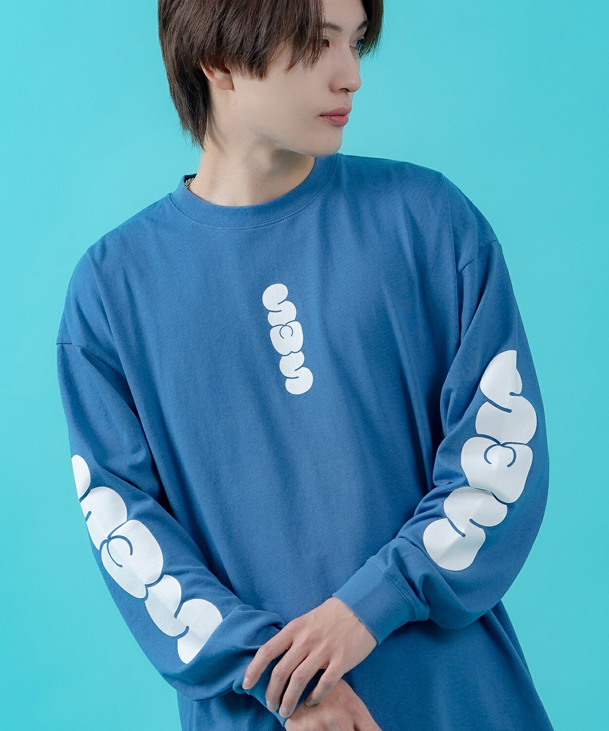 楽天市場】ロンt メンズ 袖プリント（カラーブルー）（Tシャツ 