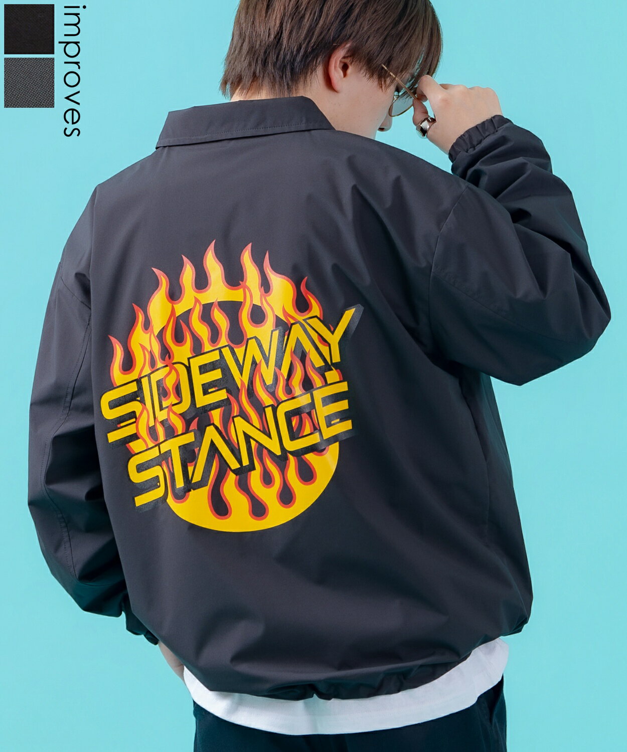 樂天商城 - コーチジャケット メンズ レディース SIDEWAY STANCE サイドウェイスタンス ナイロン アメカジ スケーター ストリート 古着MIX 韓国ファッション ブラック ライトグレー