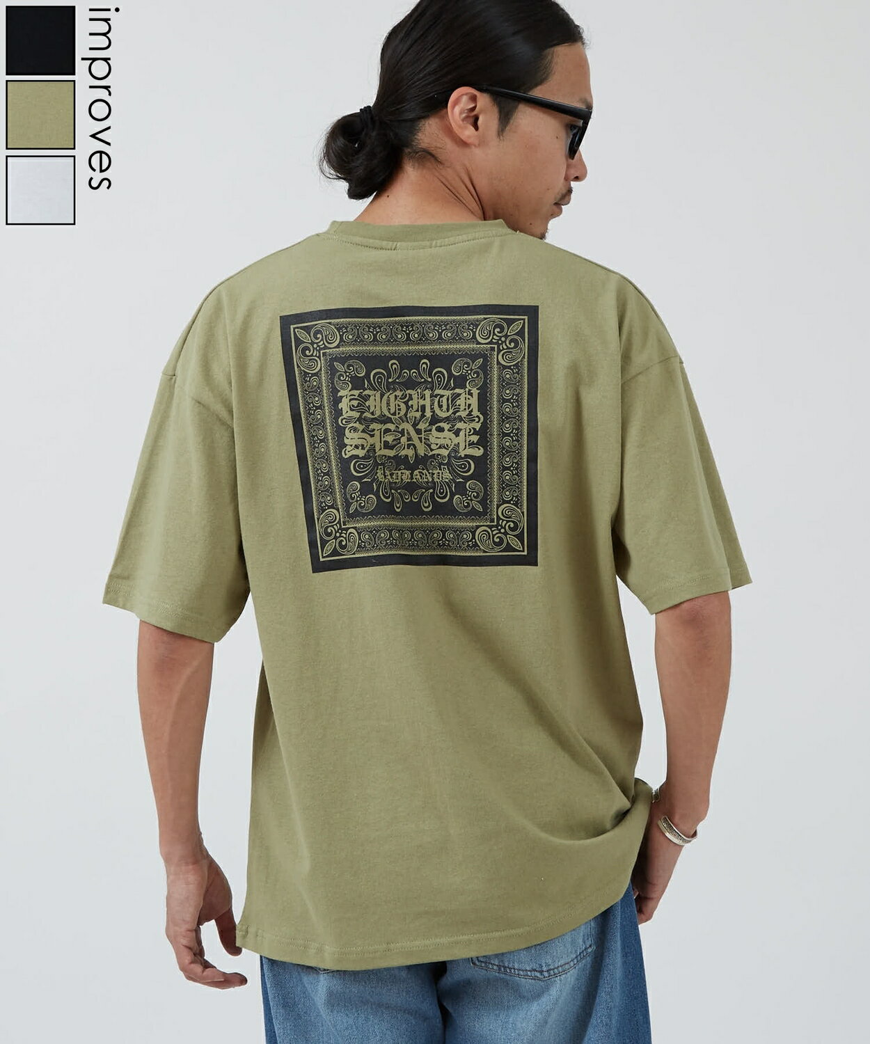 樂天商城 - 半袖Tシャツ メンズ レディース SIDEWAY STANCE サイドウェイスタンス バンダナTシャツ ペイズリー スクエアロゴ ビッグT オーバーサイズ ストリート スケーター 韓国ファッション ブラック ホワイト カーキ
