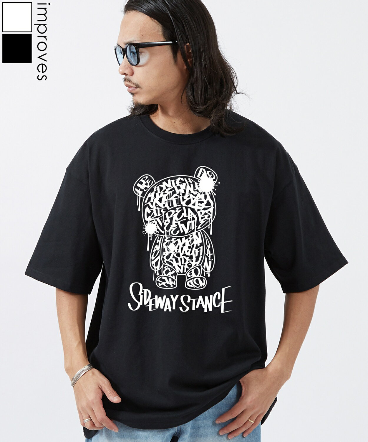 樂天商城 - 半袖Tシャツ メンズ レディース SIDEWAY STANCE サイドウェイスタンス オリジナルプリント グラフィティーベアー 半袖Tシャツ カットソー カジュアル アメカジ ストリート スケーター 韓国ファッション ブラック ホワイト