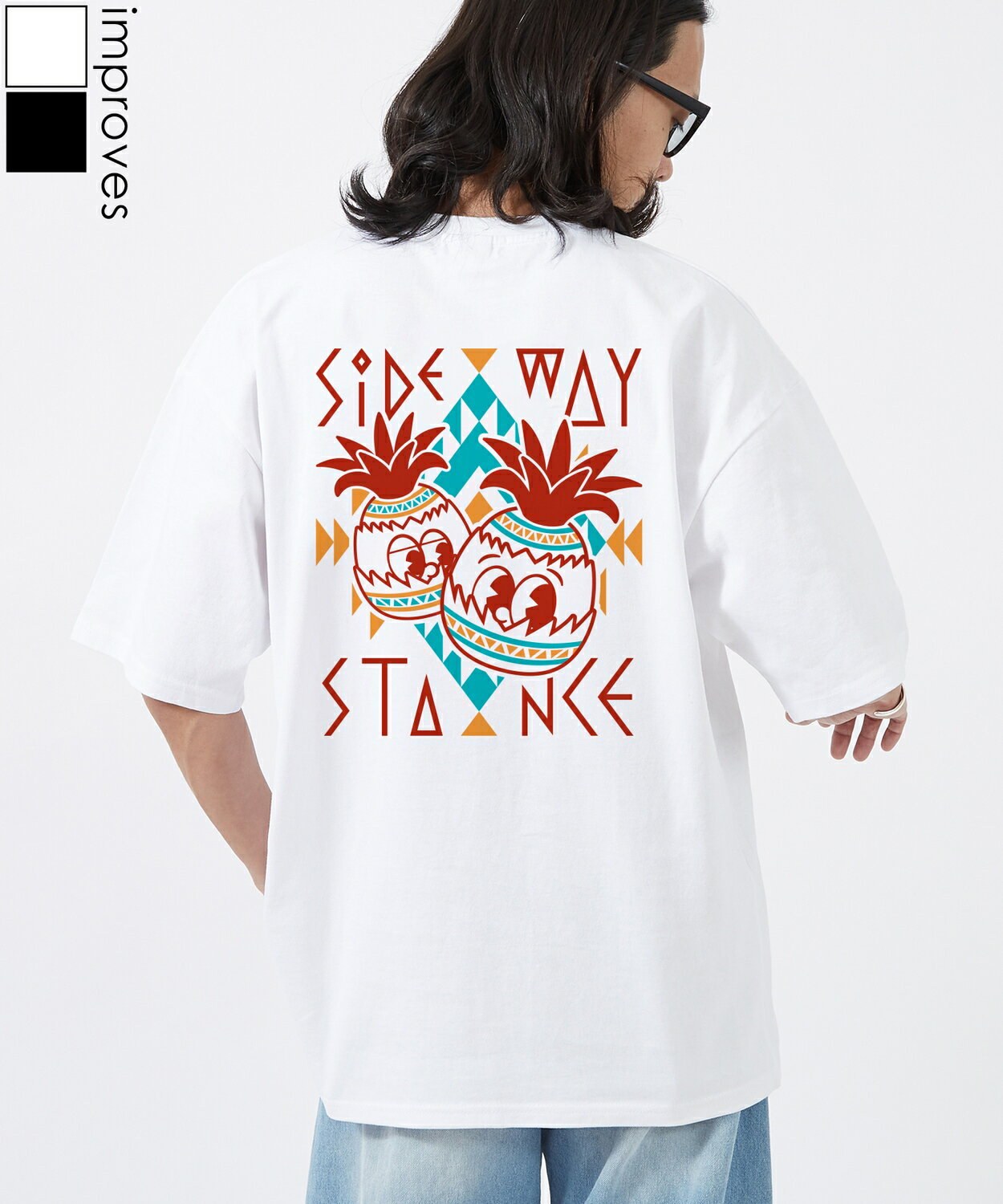 樂天商城 - 半袖Tシャツ メンズ レディース SIDEWAY STANCE サイドウェイスタンス オリジナルプリント パイナップルブラザー 半袖Tシャツ カットソー カジュアル アメカジ ストリート スケーター 韓国ファッション ブラック ホワイト