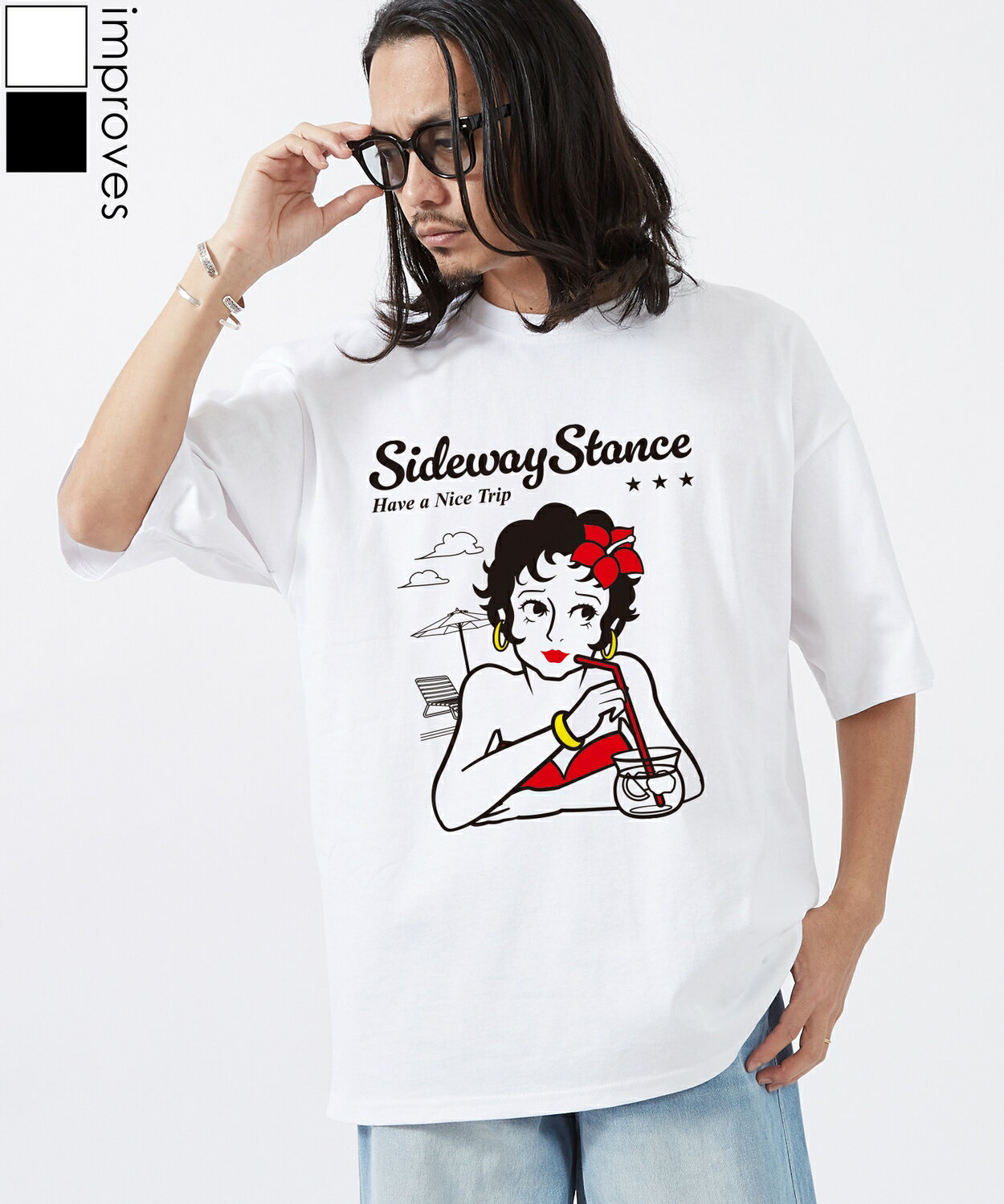 樂天商城 - 半袖Tシャツ メンズ レディース SIDEWAY STANCE サイドウェイスタンス オリジナルプリント プールガール 半袖Tシャツ カットソー カジュアル アメカジ ストリート スケーター 韓国ファッション ブラック ホワイト