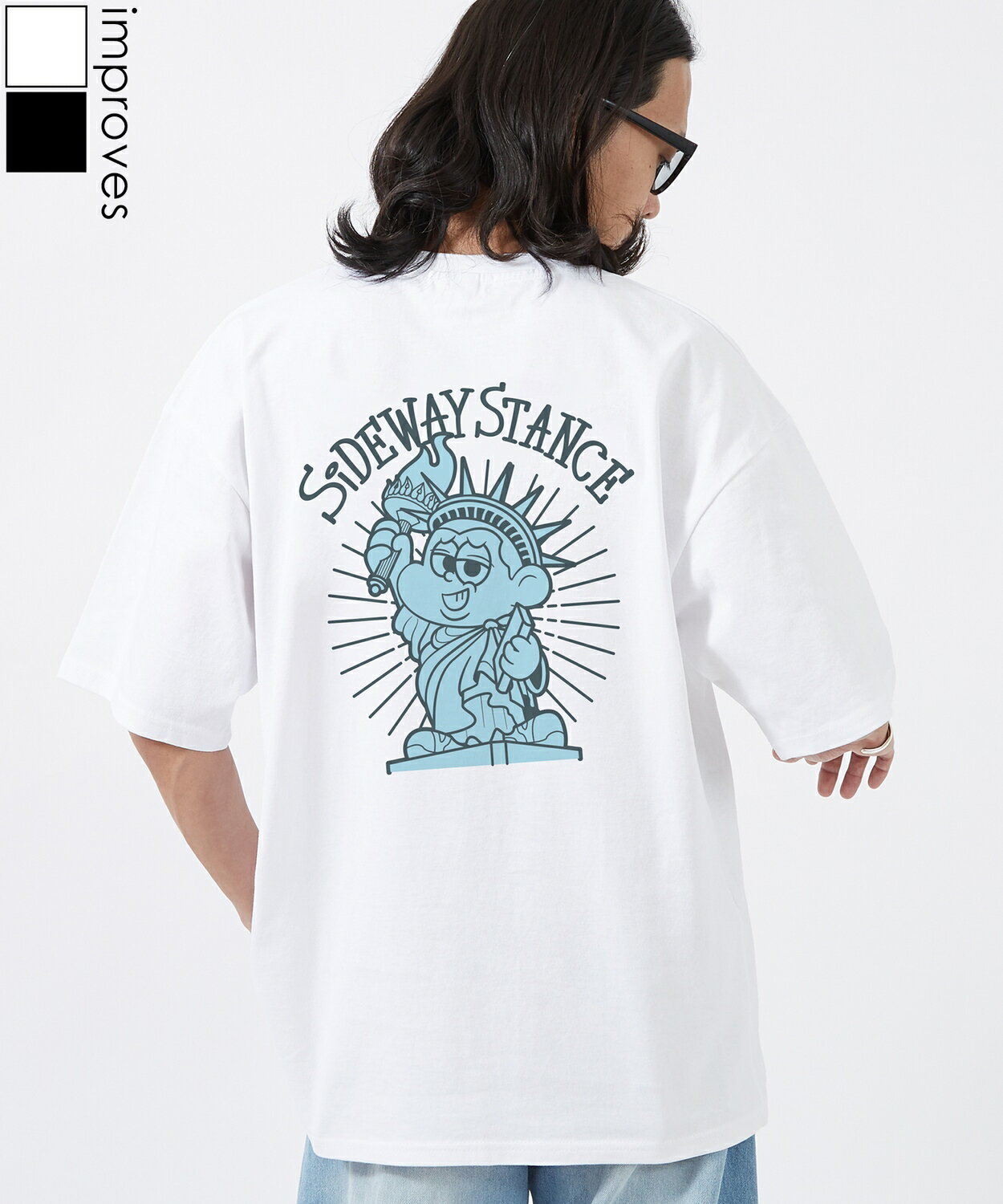 樂天商城 - 半袖Tシャツ メンズ レディース SIDEWAY STANCE サイドウェイスタンス オリジナルプリント 自由の女神 半袖Tシャツ カットソー カジュアル アメカジ ストリート スケーター 韓国ファッション ブラック ホワイト