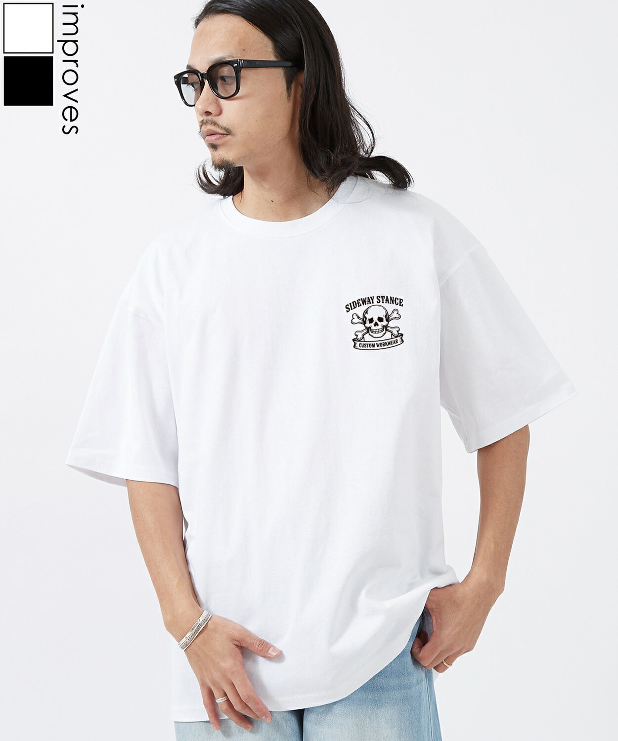 樂天商城 - 半袖Tシャツ メンズ レディース SIDEWAY STANCE サイドウェイスタンスト ワンポイント ドクロ スカル ロック オリジナルプリント カットソー カジュアル アメカジ ストリート ワーク ブラック ホワイト