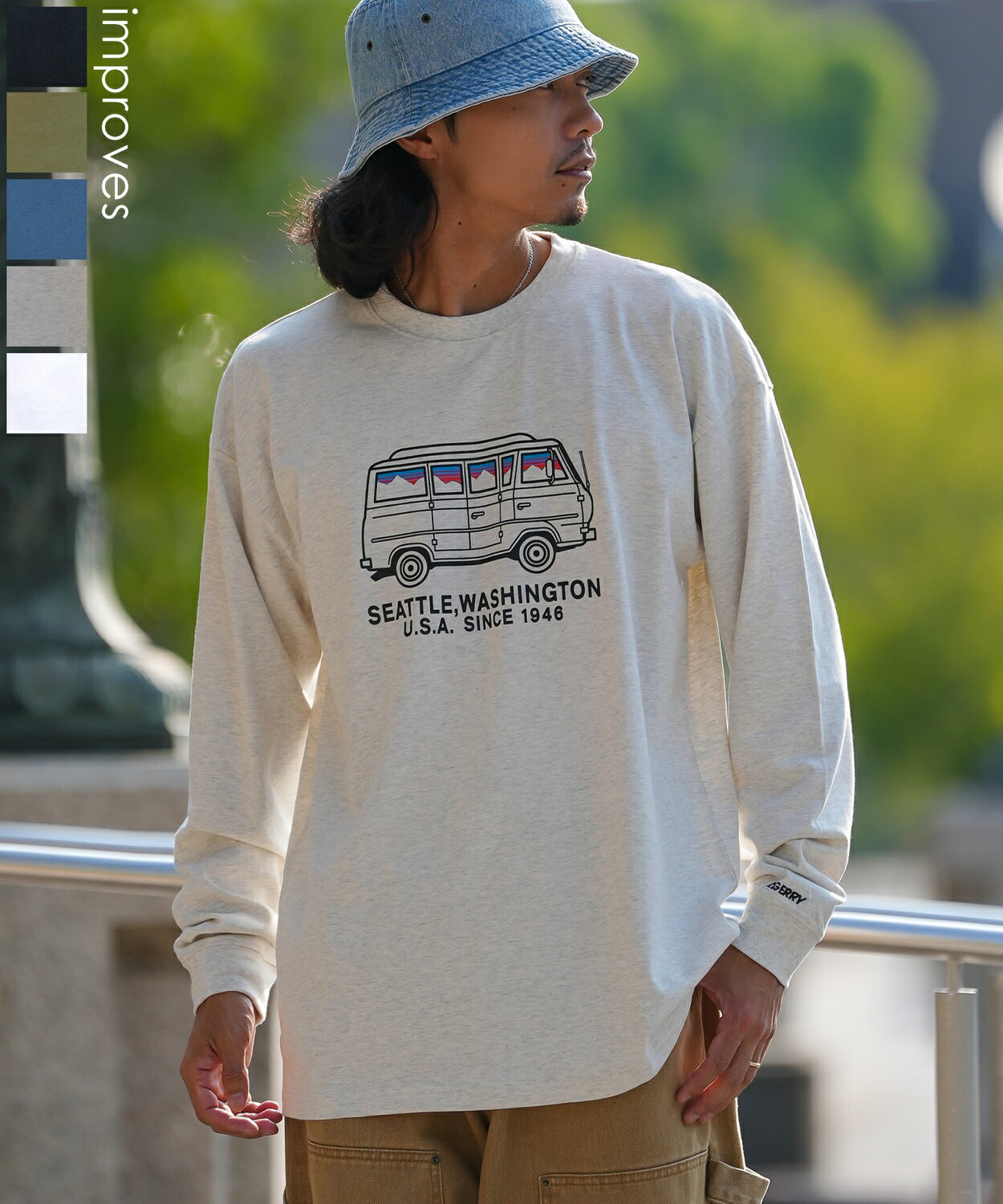 Rakuten - 長袖Tシャツ メンズ レディース GERRY ジェリー 別注プリント カットソー バン プリント ロンT アウトドア ストリート アメカジ 古着MIX ホワイト ブラック オートミール ブルー カーキ