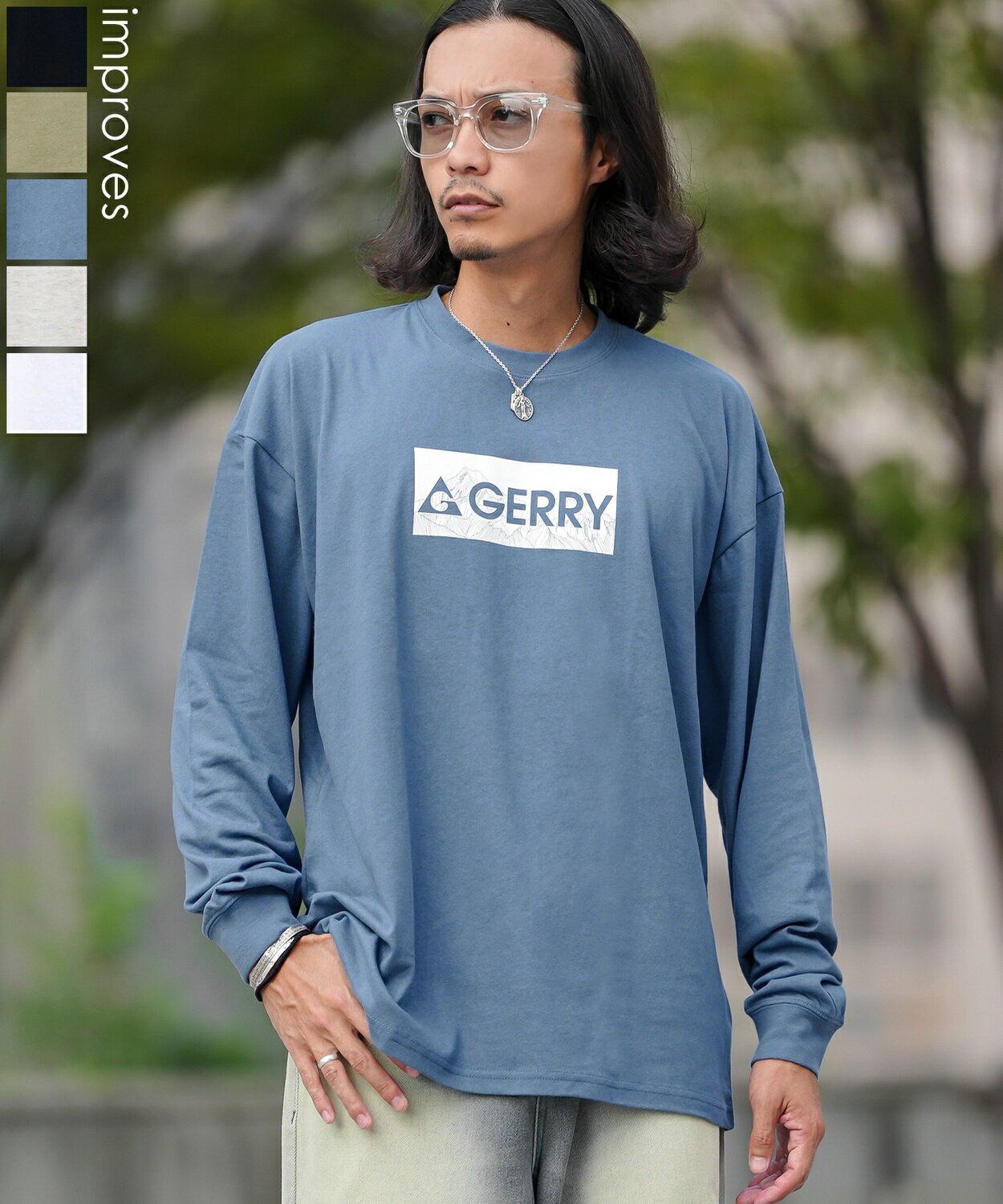 樂天商城 - 長袖Tシャツ メンズ レディース GERRY ジェリー 別注プリント カットソー ボックスロゴ プリント ロンT アウトドア ストリート アメカジ 古着MIX ホワイト ブラック オートミール ブルー カーキ