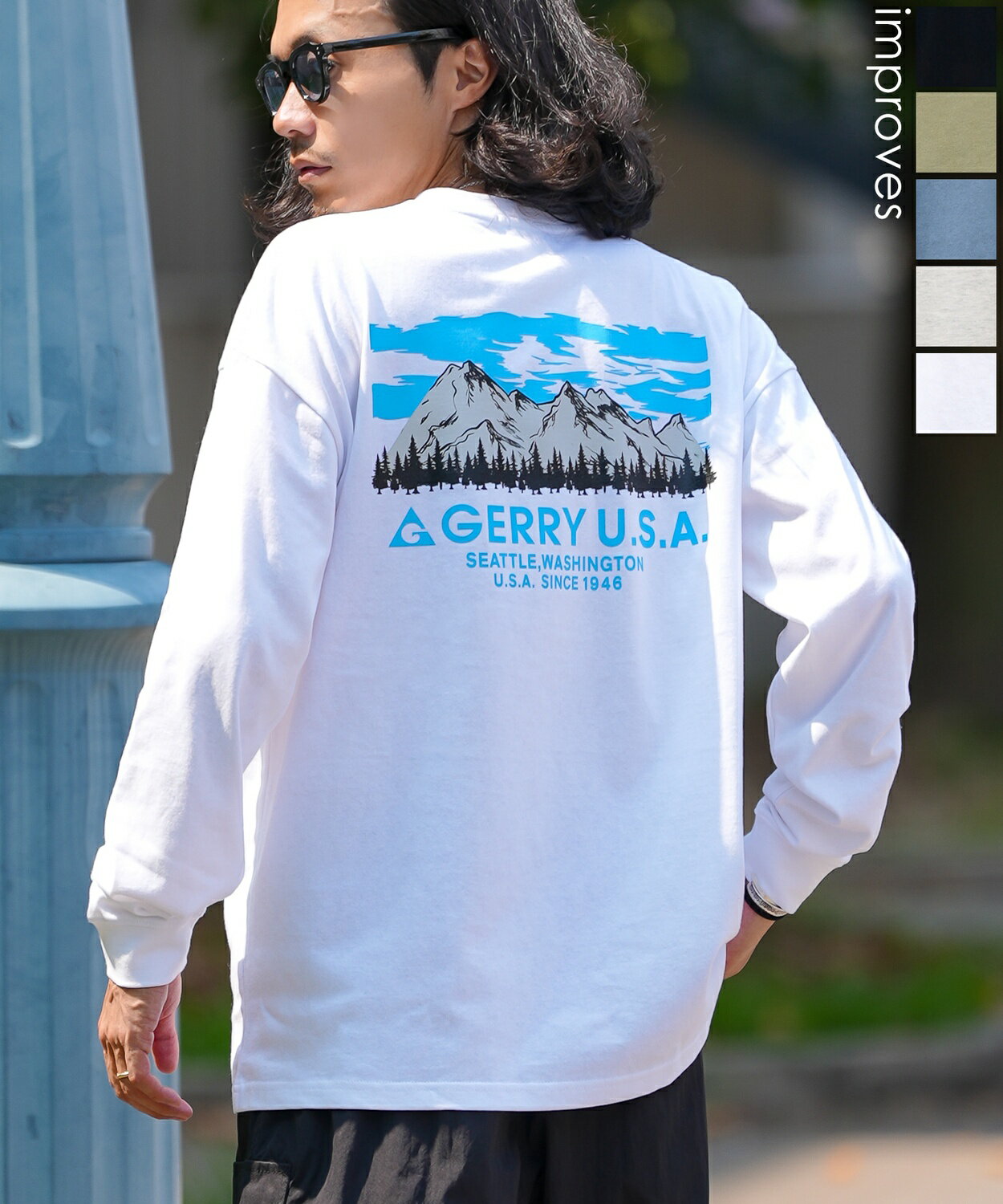 樂天商城 - 長袖Tシャツ メンズ レディース GERRY ジェリー 別注プリント カットソー マウントロゴ プリント ロンT アウトドア ストリート アメカジ 古着MIX ホワイト ブラック オートミール ブルー カーキ