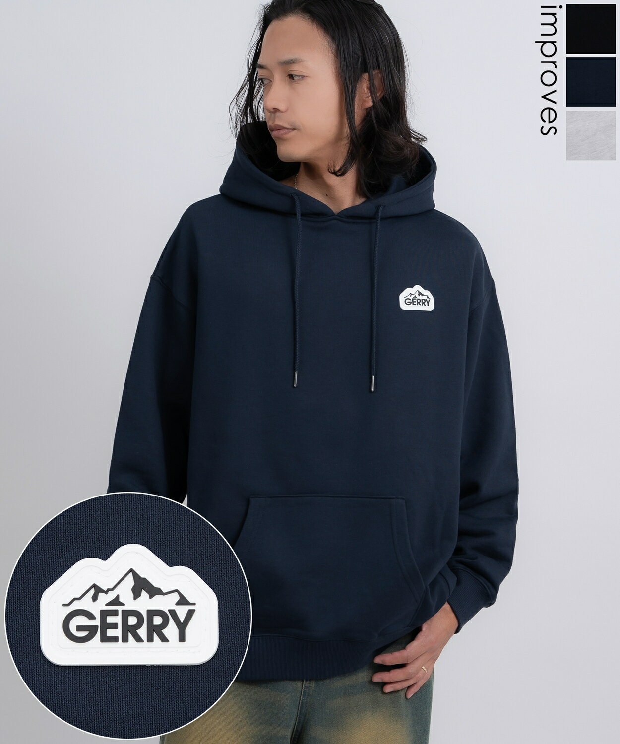 樂天商城 - パーカー メンズ レディース GERRY ジェリー ワンポイントロゴ 裏毛 スウェット フーディー 大きめ アウトドア アメカジ カジュアル Y2K ストリート 90s古着MIX ブラック グレー