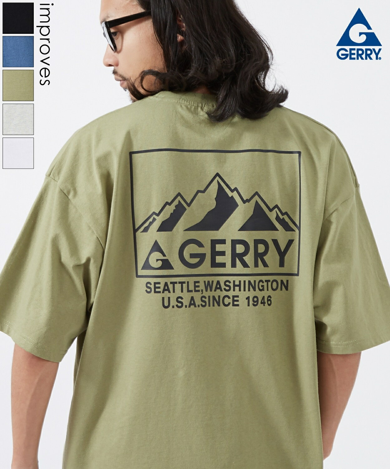 Rakuten - 半袖Tシャツ メンズ レディース GERRY ジェリー 別注プリント カットソー マウントロゴ プリント Tシャツ アウトドア ストリート アメカジ 古着MIX ホワイト ブラック オートミール ダークブルー カーキ