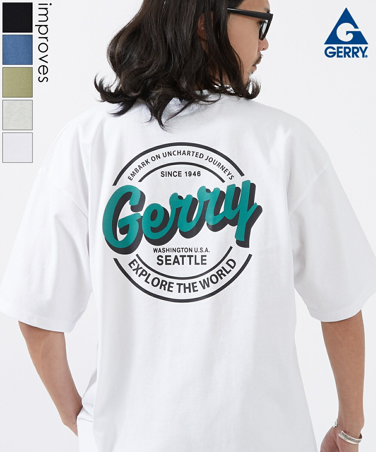 Rakuten - 半袖Tシャツ メンズ レディース GERRY ジェリー 別注プリント カットソー サークルロゴ プリント Tシャツ アウトドア ストリート アメカジ 古着MIX ホワイト ブラック オートミール ダークブルー カーキ