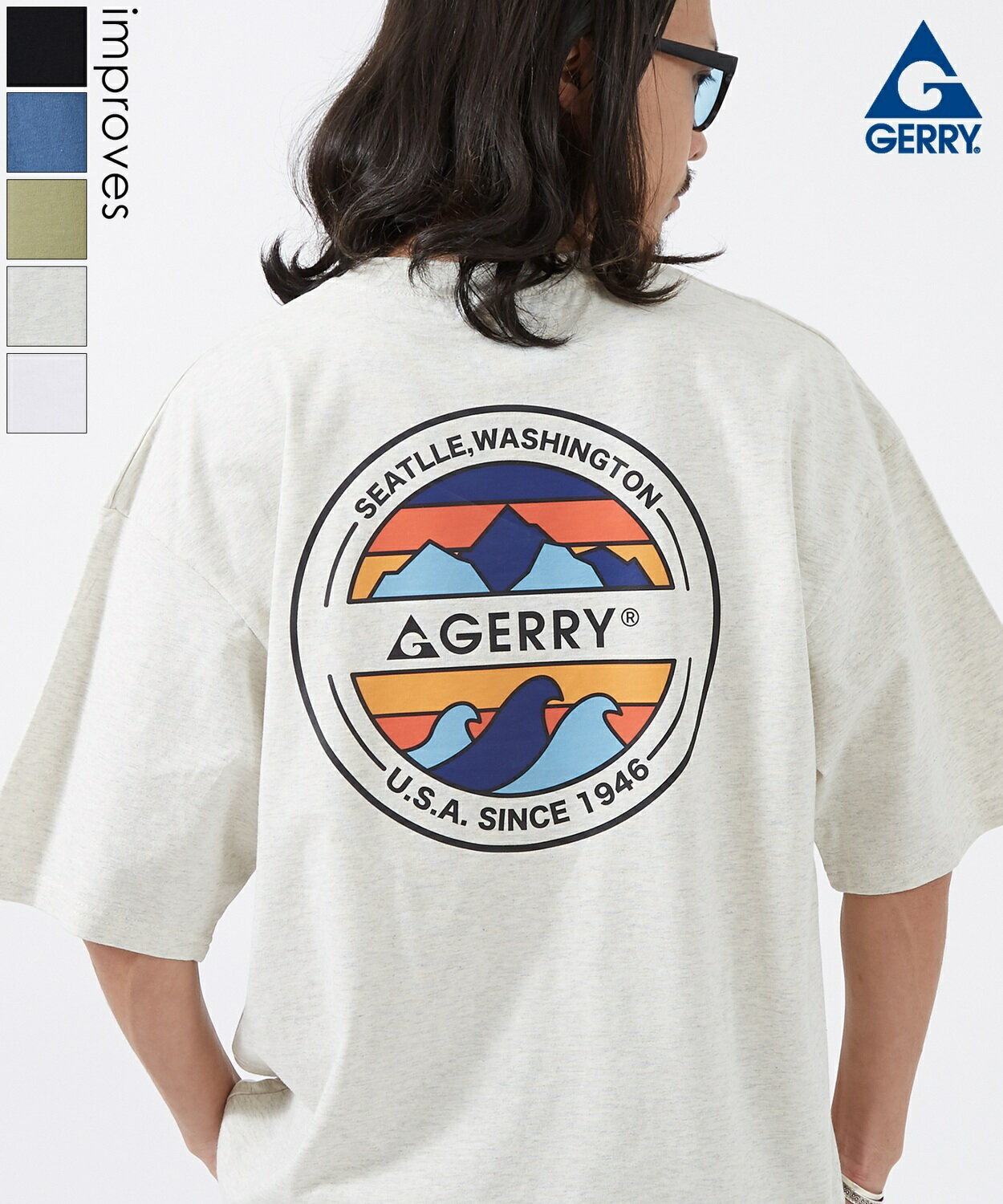 Rakuten - 半袖Tシャツ メンズ レディース GERRY ジェリー 別注プリント カットソー サークルロゴ プリント Tシャツ アウトドア ストリート アメカジ 古着MIX ホワイト ブラック オートミール ダークブルー カーキ