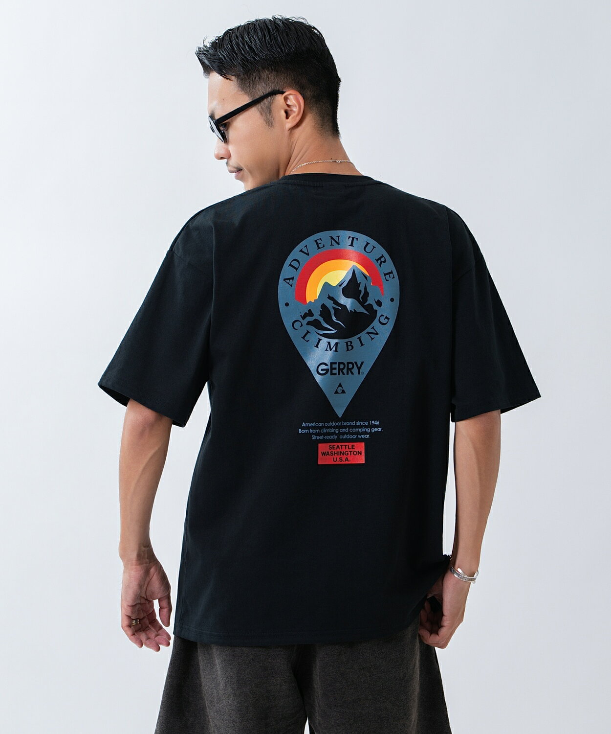 半袖Tシャツ メンズ レディース GERRY ジェリー 別注プリント カットソー バックプリント ワンポイントプリント アウトドア ストリート アメカジ ブラック ホワイト オートミール