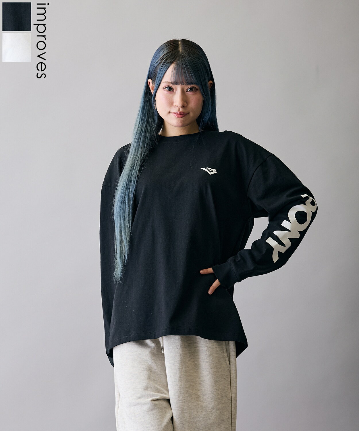 樂天商城 - 長袖Tシャツ メンズ レディース PONY ポニー ロンT カットソー プリントTシャツ オーバーサイズ ビッグシルエット カジュアル ストリート 韓国ファッション ブラック ホワイト