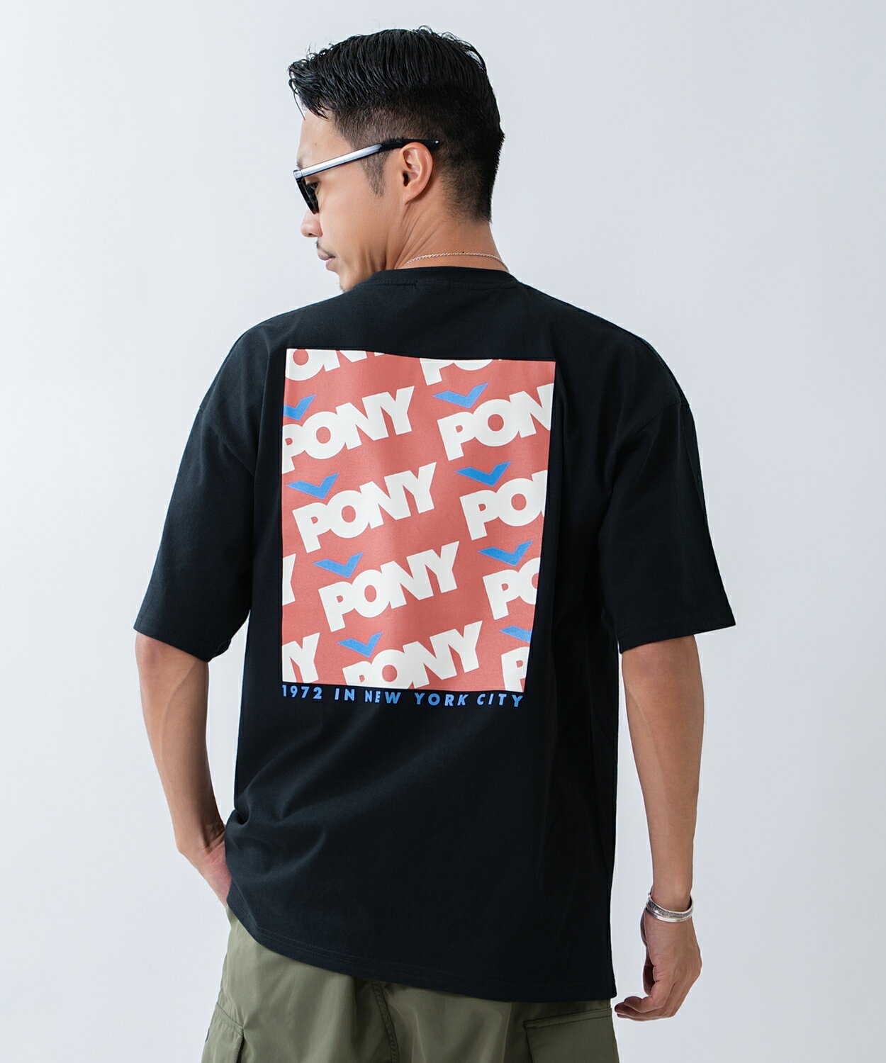 半袖Tシャツ メンズ レディース PONY ポニー カットソー プリントTシャツ オーバーサイズ ビッグシルエット カジュアル ストリート 韓国ファッション ブラック ホワイト オートミール