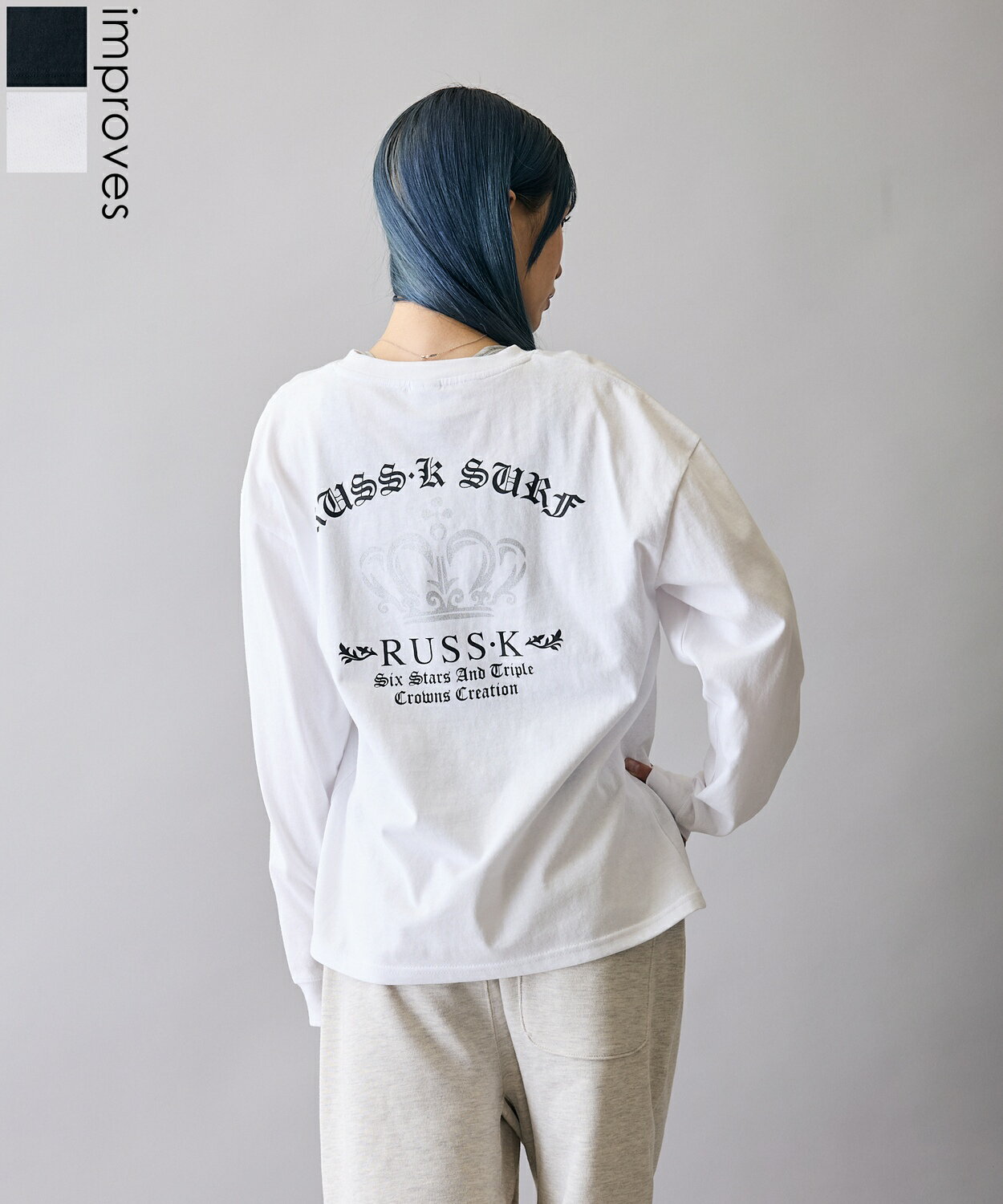 樂天商城 - 長袖Tシャツ メンズ レディース RUSS-K ラスケー ロンT カットソー プリントTシャツ オーバーサイズ ビッグシルエット カジュアル ストリート 韓国ファッション ブラック ホワイト