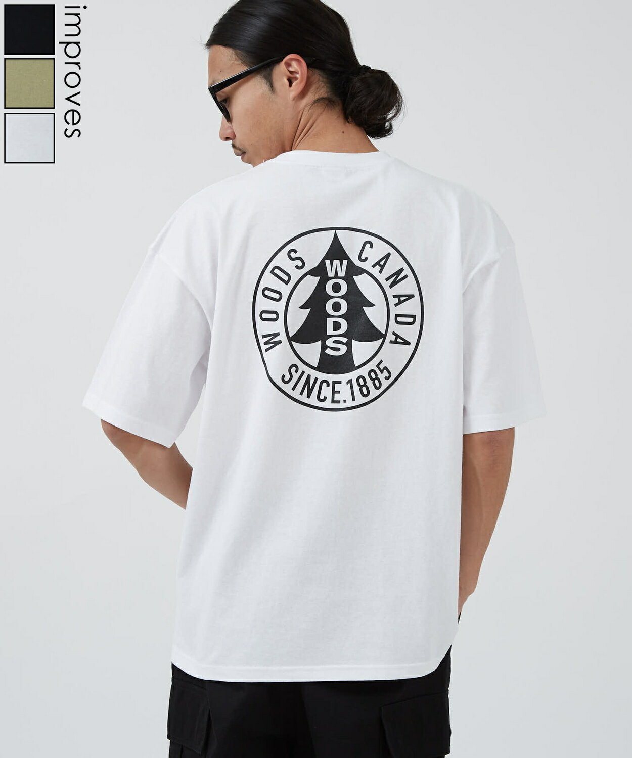 樂天商城 - 半袖Tシャツ メンズ レディース WOODS別注 ウッズ カットソー ビッグシルエット アウトドア カジュアル アメカジ ブラック ホワイト カーキ