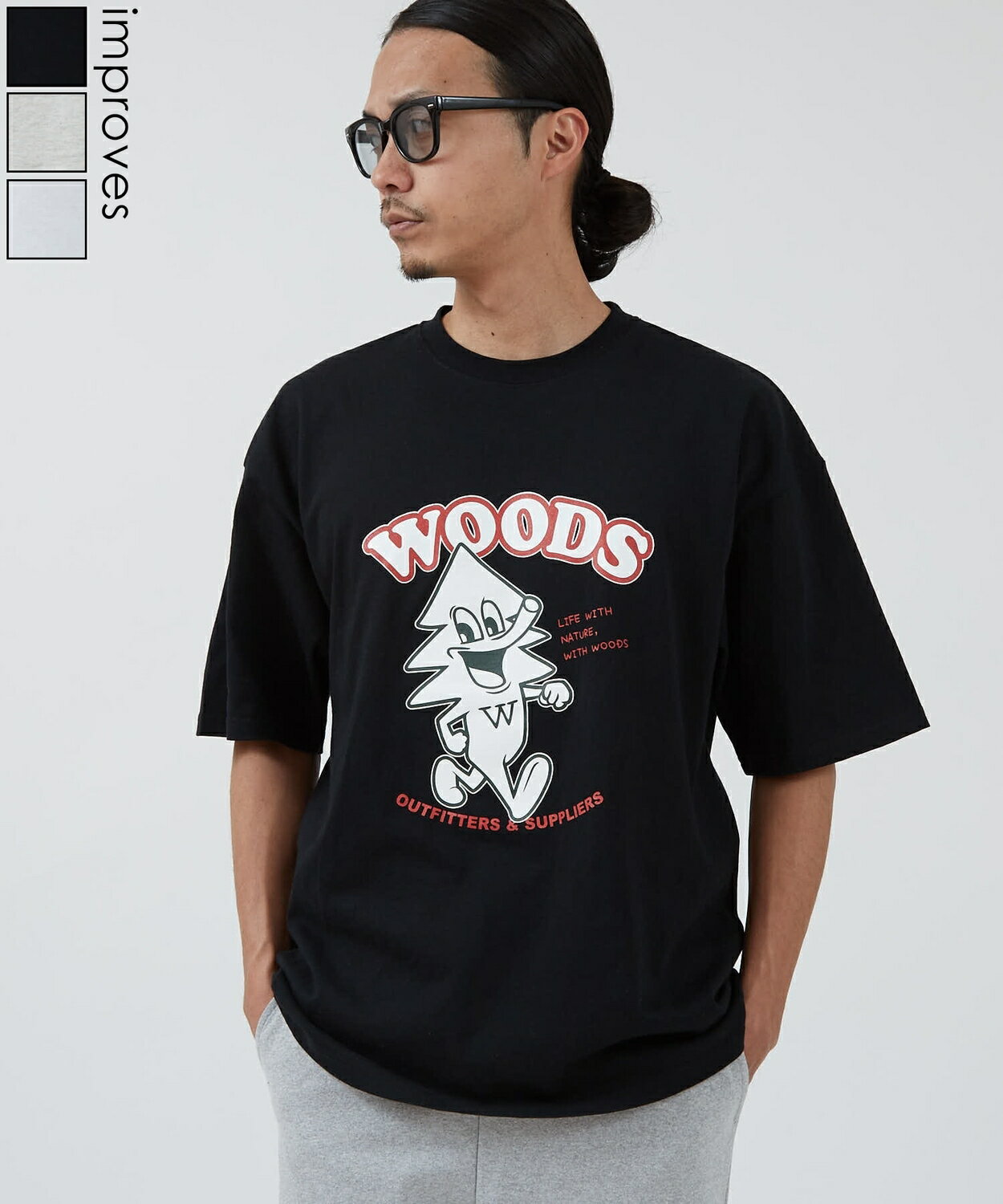 樂天商城 - 半袖Tシャツ メンズ レディース WOODS別注 ウッズ カットソー ビッグシルエット アウトドア カジュアル アメカジ ブラック ホワイト オートミール