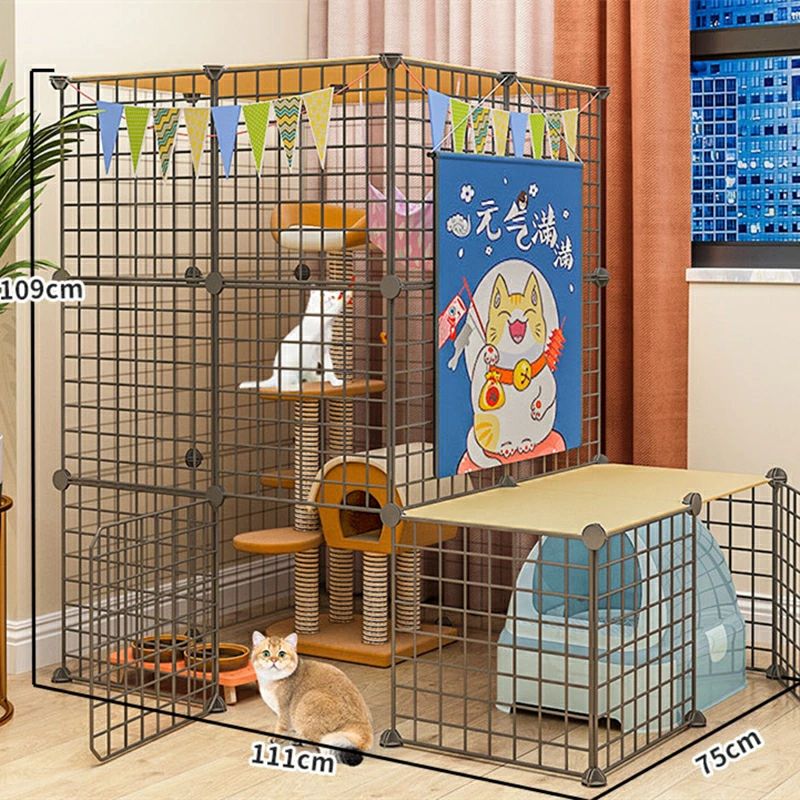 猫ケージ トイレ ケージ ゲージ ペット 猫 ゲージ 猫犬小屋金属ワイヤー犬小屋クレート子猫モルモット用小動物ケージ1～4匹の猫に最適 Lタイプ 