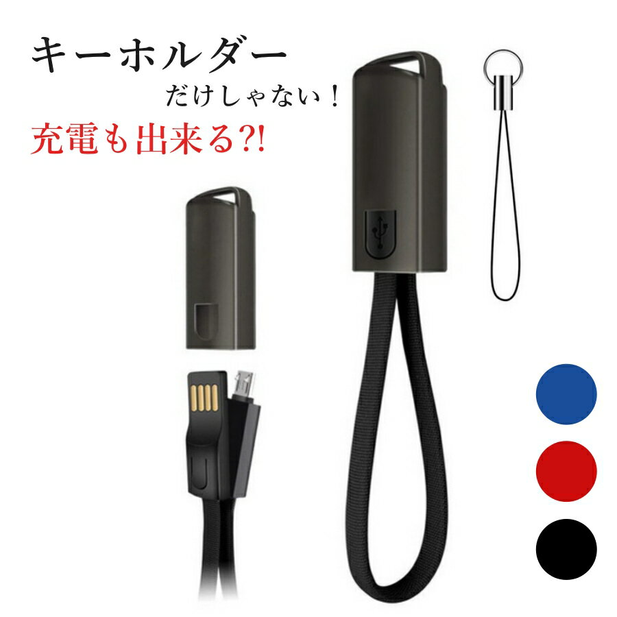 キーホルダー ストラップ アンドロイド タイプC スマホケーブル レッド ブラック ブルー 充電ケーブル iPhoneケーブル microUSB ケーブル Lightning ライトニングケーブル usbケーブル USB対応 お祝い プレゼント 断線防止 頑丈 耐重 データ転送 収納便利 コンパクト