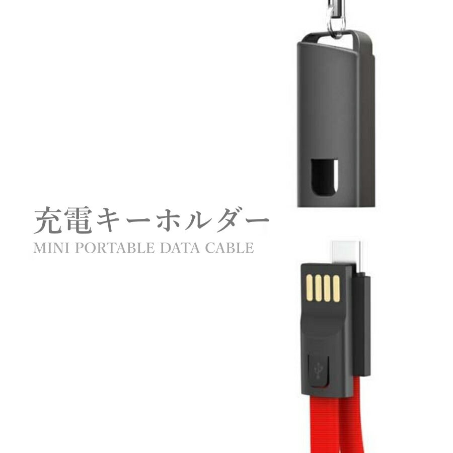 キーホルダー ストラップ アンドロイド タイプC スマホケーブル レッド ブラック ブルー 充電ケーブル iPhoneケーブル microUSB ケーブル Lightning ライトニングケーブル usbケーブル USB対応 お祝い プレゼント 断線防止 頑丈 耐重 データ転送 収納便利 コンパクト