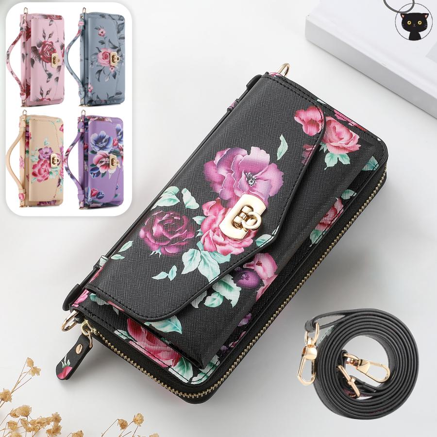 乐天商城 - iPhone 16 財布型 ケース 花柄 ショルダーバッグ 絵画 iPhone16Plus ケース 花柄 iPhone16 Pro Max ケース プレゼント スカードポケット マグネット ベルト付き 小銭入れ ポーチ レディース かわいい マグネット 鏡 安全収納 高級感 ジッパー 大容量