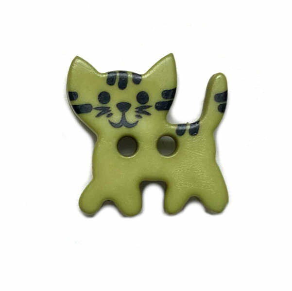 ドイツ製ポリアミドボタン キャット ライム 15mm DB 猫 ねこ とらねこトラ猫 幼稚園 入園 入学 準備 プ..