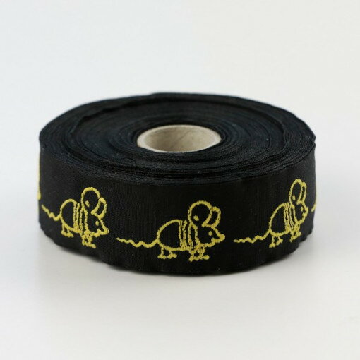 ドイツ Kafka社 ジャカード リボン 50cm ネズミ イエローXブラック地 2.5cm 動物 アニマル ジャガード..