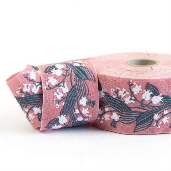 Kafka ジャカード リボン 50cm すずらん プラムピンク 3.9cm 幅 CP 花 フラワー ジャガード織り 花束 ..