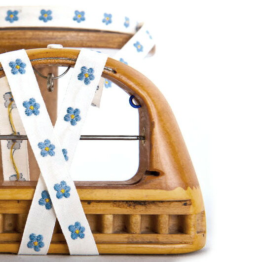 ドイツ Kafka ジャカード リボン 100cm 小花 ライトブルー X ホワイト地 1.0cm ジャガード織り ドイツ 織りリボン フォークロア チロル 1mミニフラワー忘れな草 わすれな草