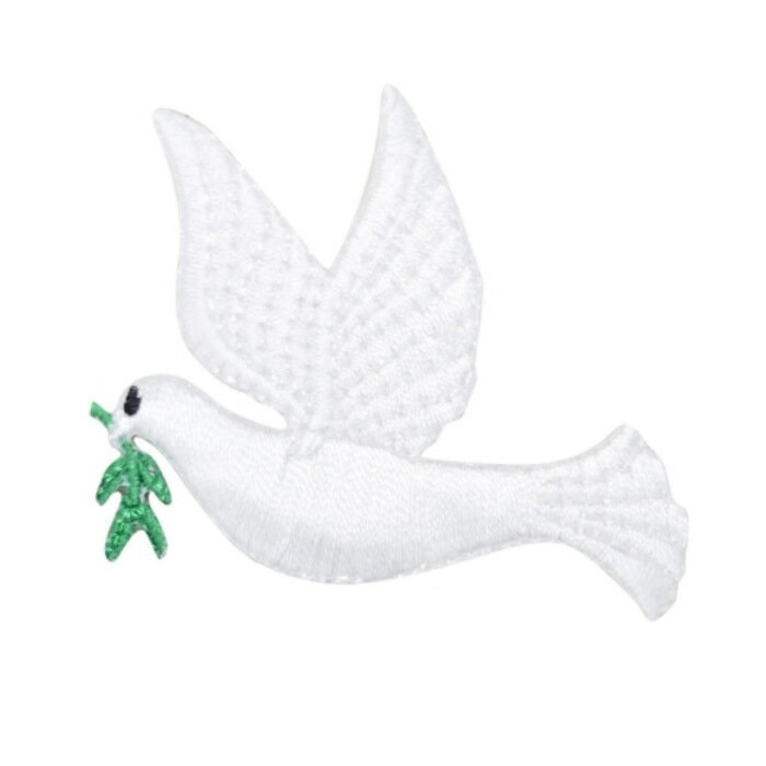 アップリケ ワッペン 鳩 と オリーブ の 葉 左向き はと 鳥 バード ノアの箱舟 ことり 野鳥 UI アイロ..