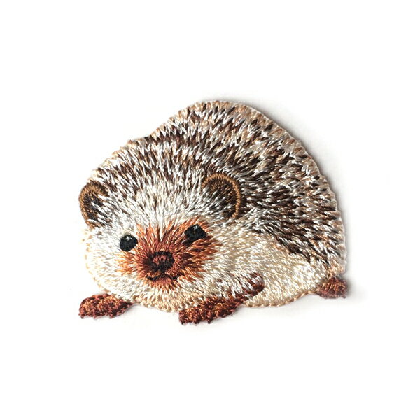 アップリケワッペン ベビーハリネズミ UI アニマル 動物 針鼠 花 雛菊 アイロン接着 入園 入学 準備 ナ..